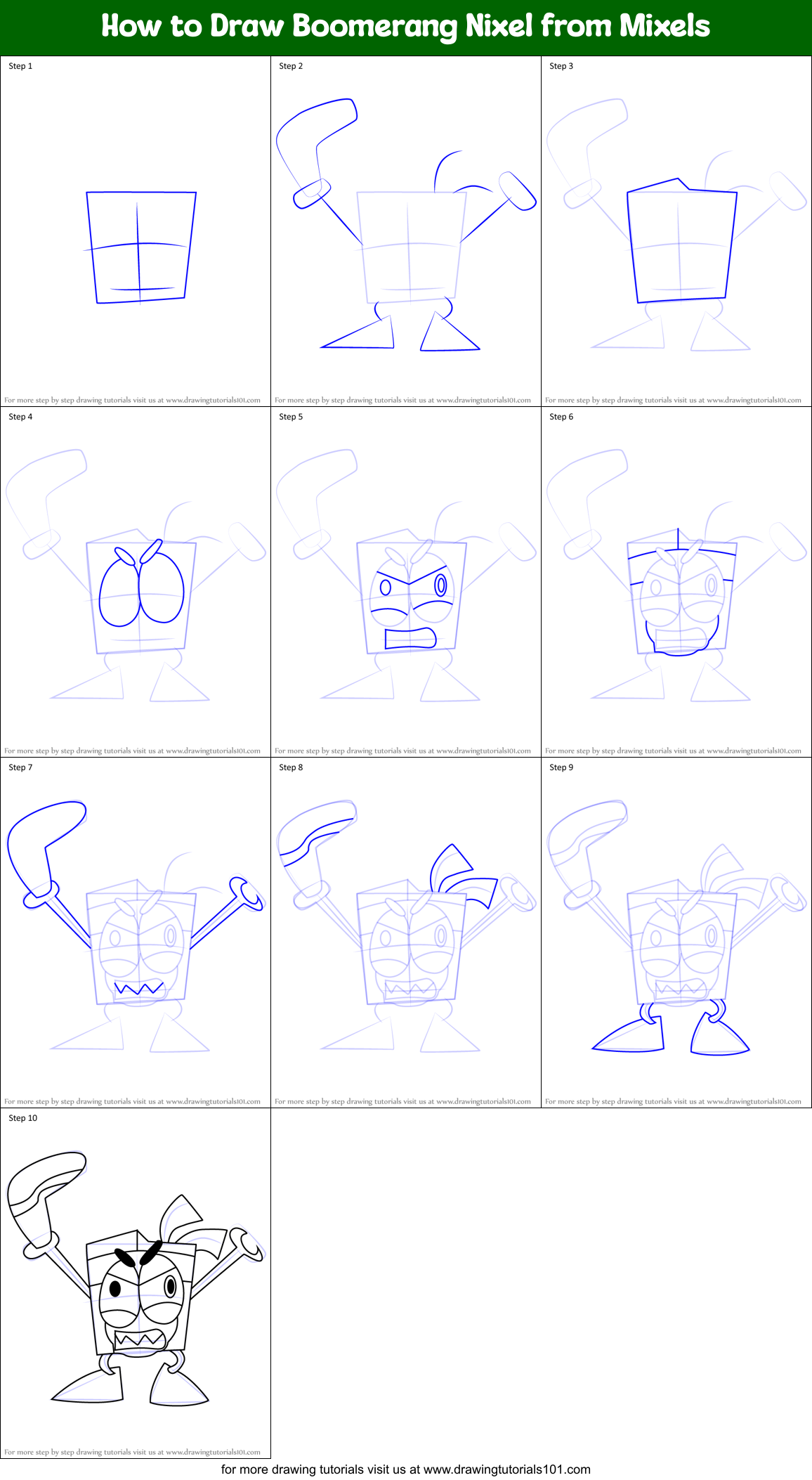 How to Draw Boomerang Nixel from Mixels Printable Step by Step