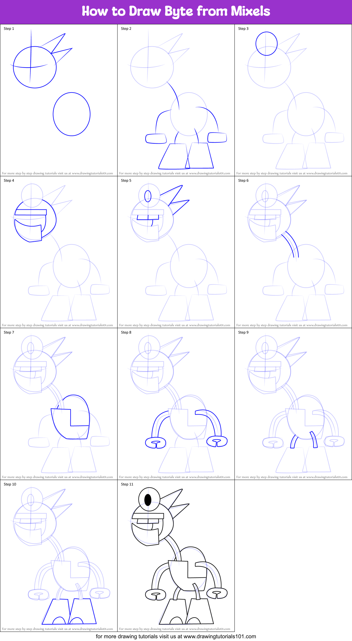 How to Draw Byte from Mixels Printable Step by Step