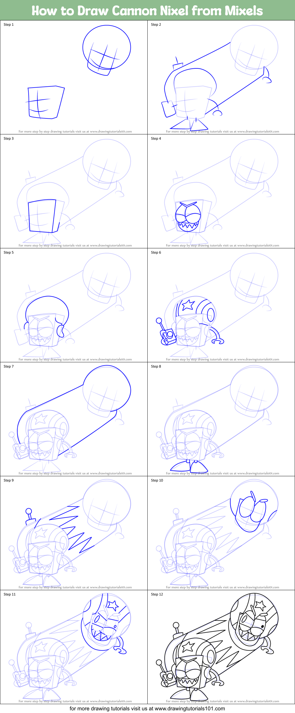 How to Draw Cannon Nixel from Mixels Printable Step by Step