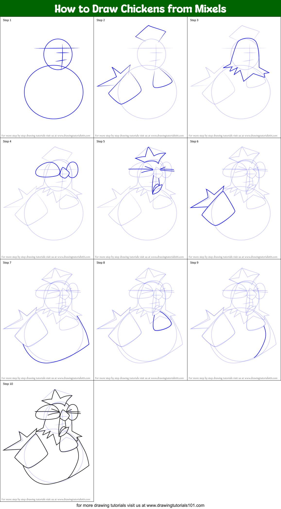 How to Draw Chickens from Mixels Printable Step by Step