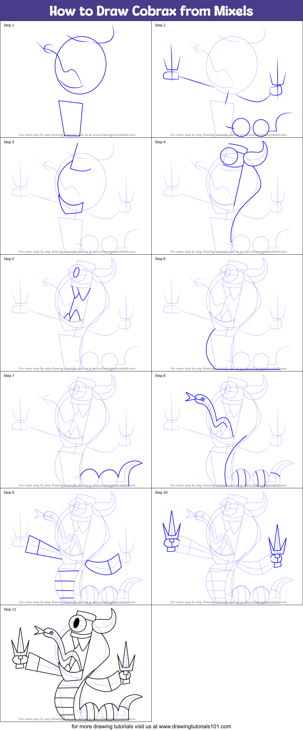 How to Draw Cobrax from Mixels Printable Step by Step