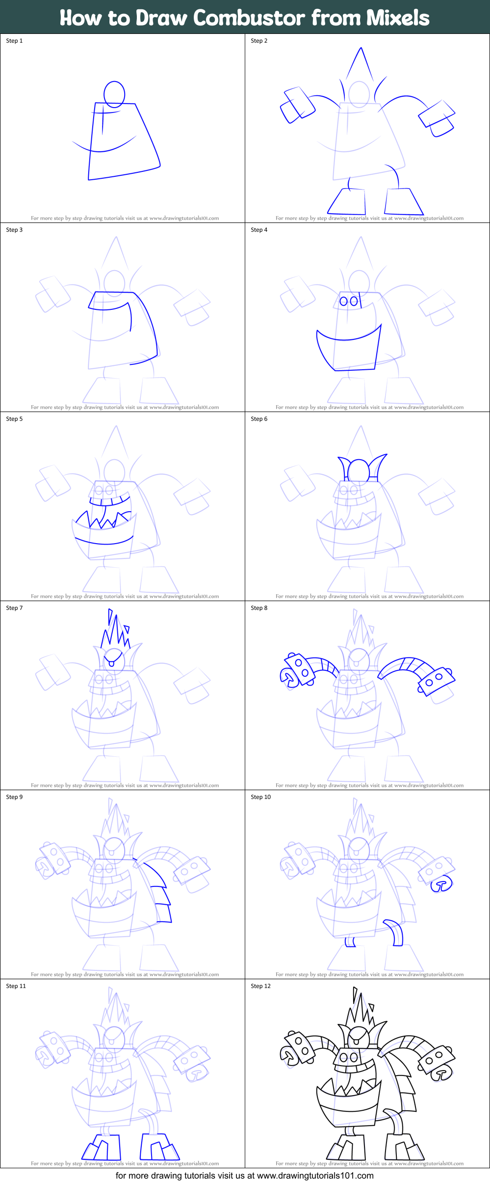 How to Draw Combustor from Mixels Printable Step by Step