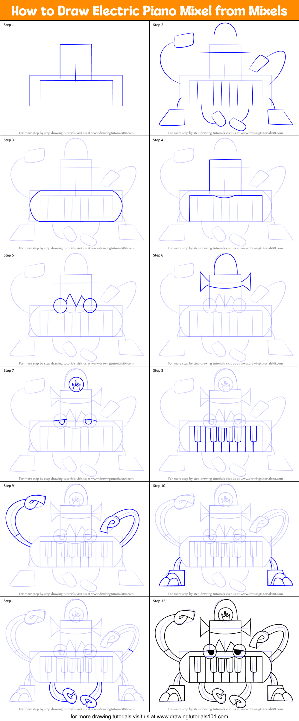 How to Draw Electric Piano Mixel from Mixels Printable Step by Step