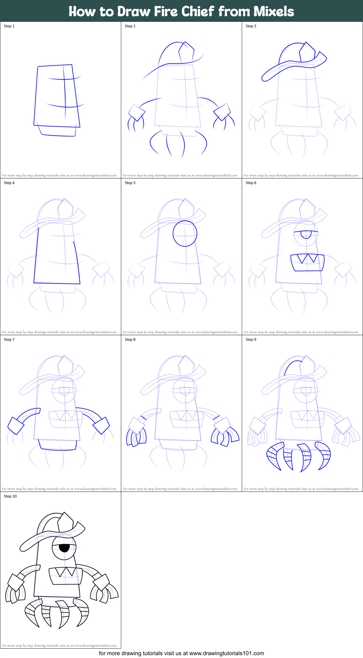 How to Draw Fire Chief from Mixels Printable Step by Step