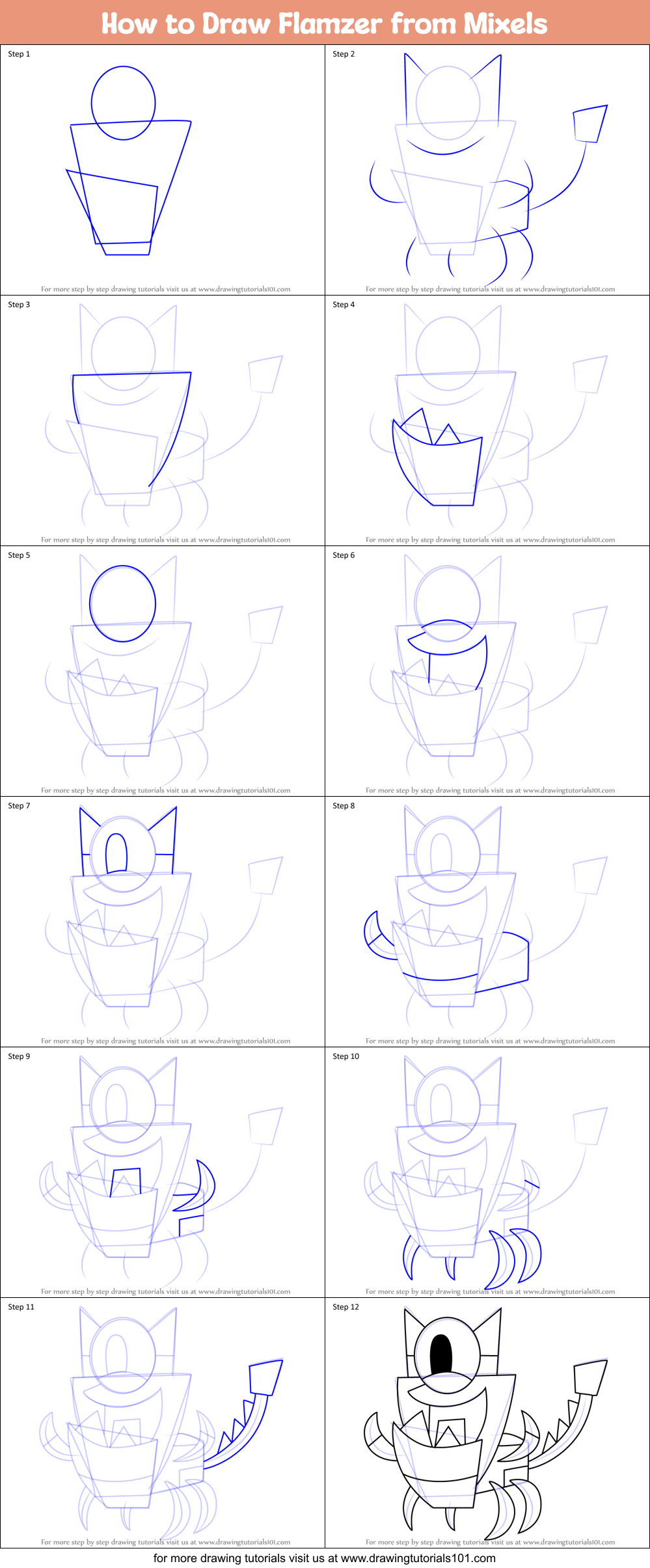 How to Draw Flamzer from Mixels Printable Step by Step