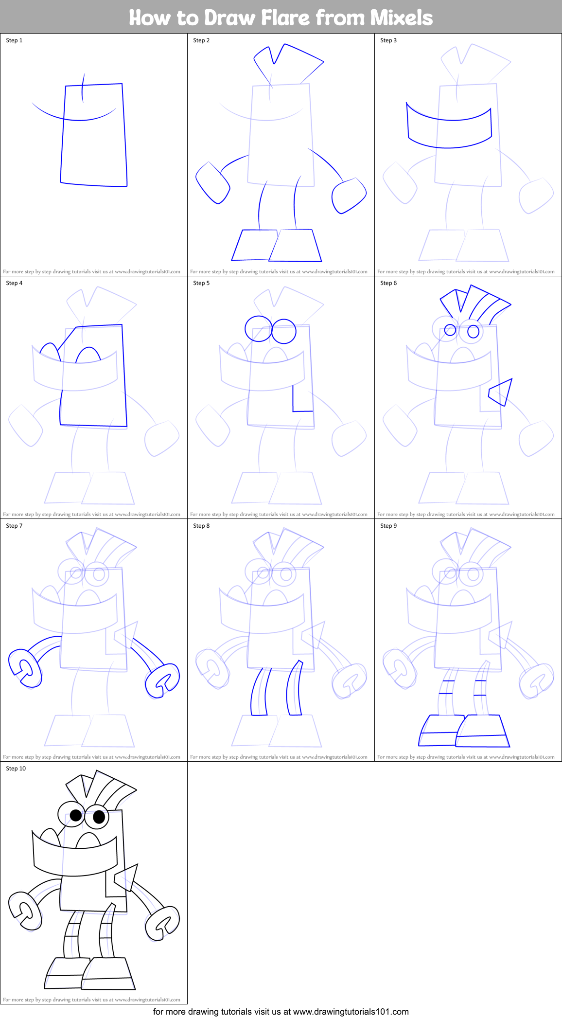 How to Draw Flare from Mixels Printable Step by Step