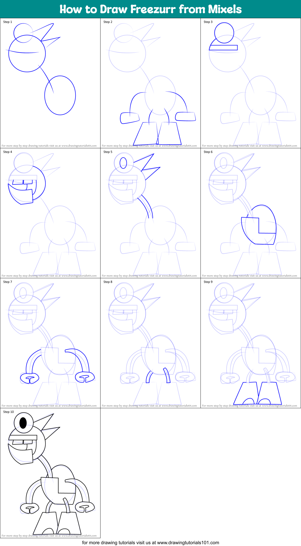 How to Draw Freezurr from Mixels Printable Step by Step