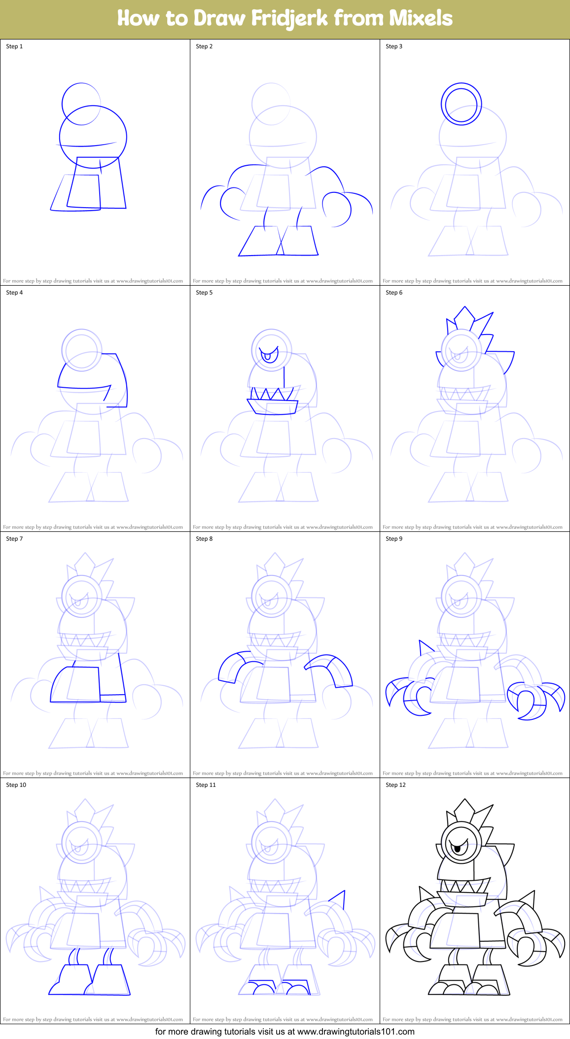 How to Draw Fridjerk from Mixels Printable Step by Step