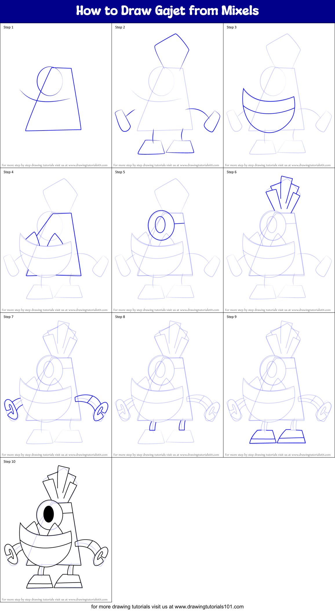 How to Draw Gajet from Mixels Printable Step by Step