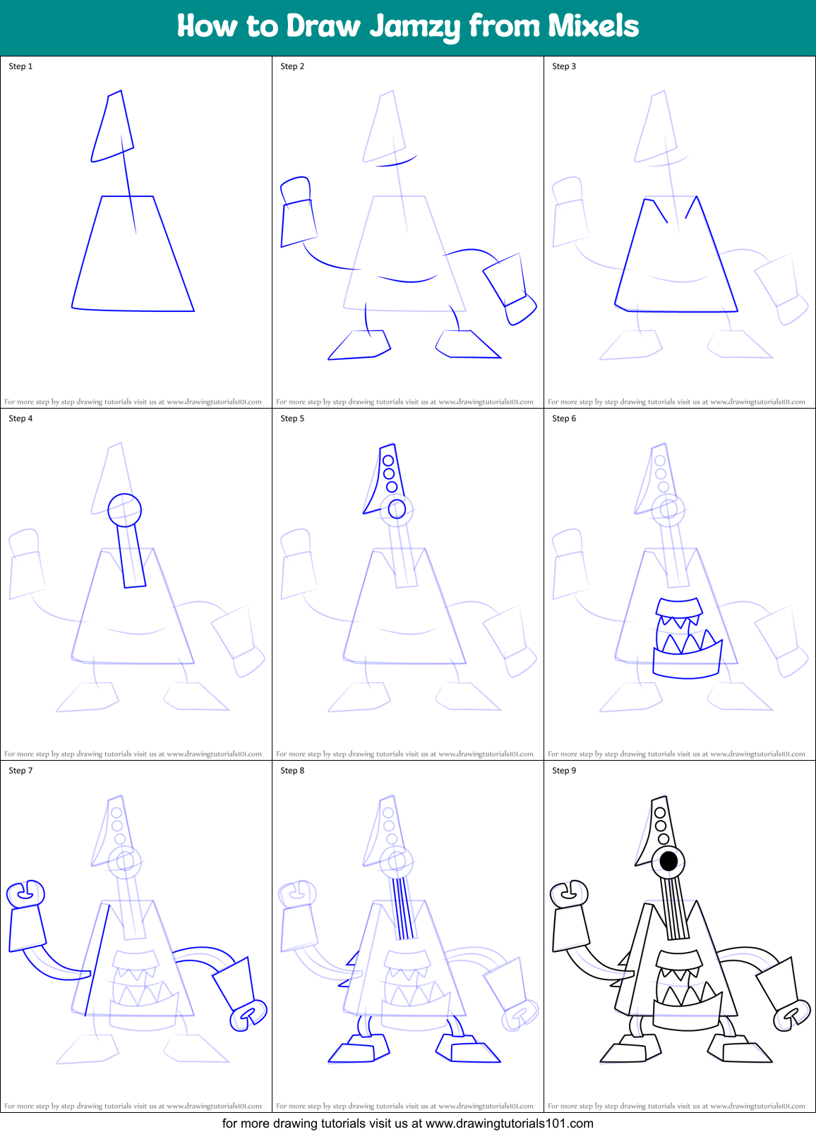 How to Draw Jamzy from Mixels Printable Step by Step