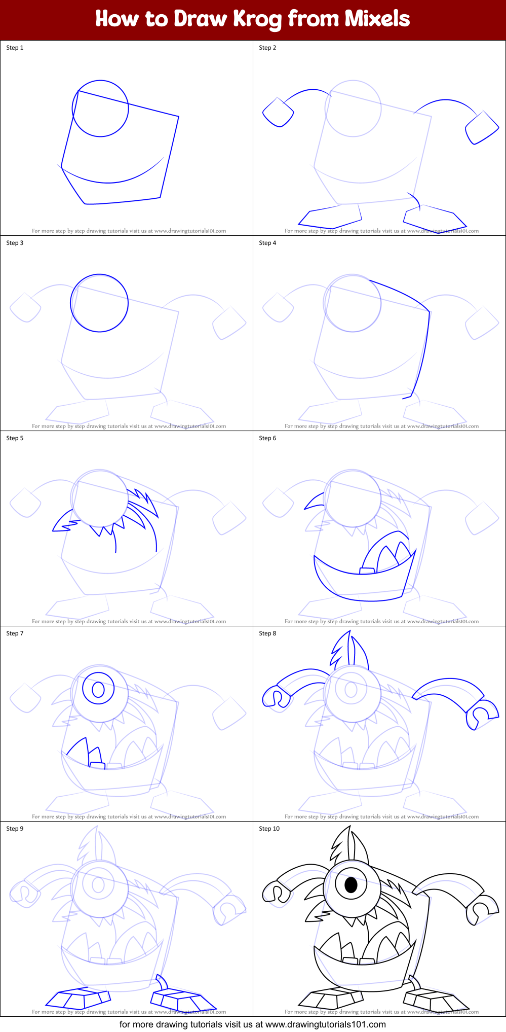 How to Draw Krog from Mixels Printable Step by Step