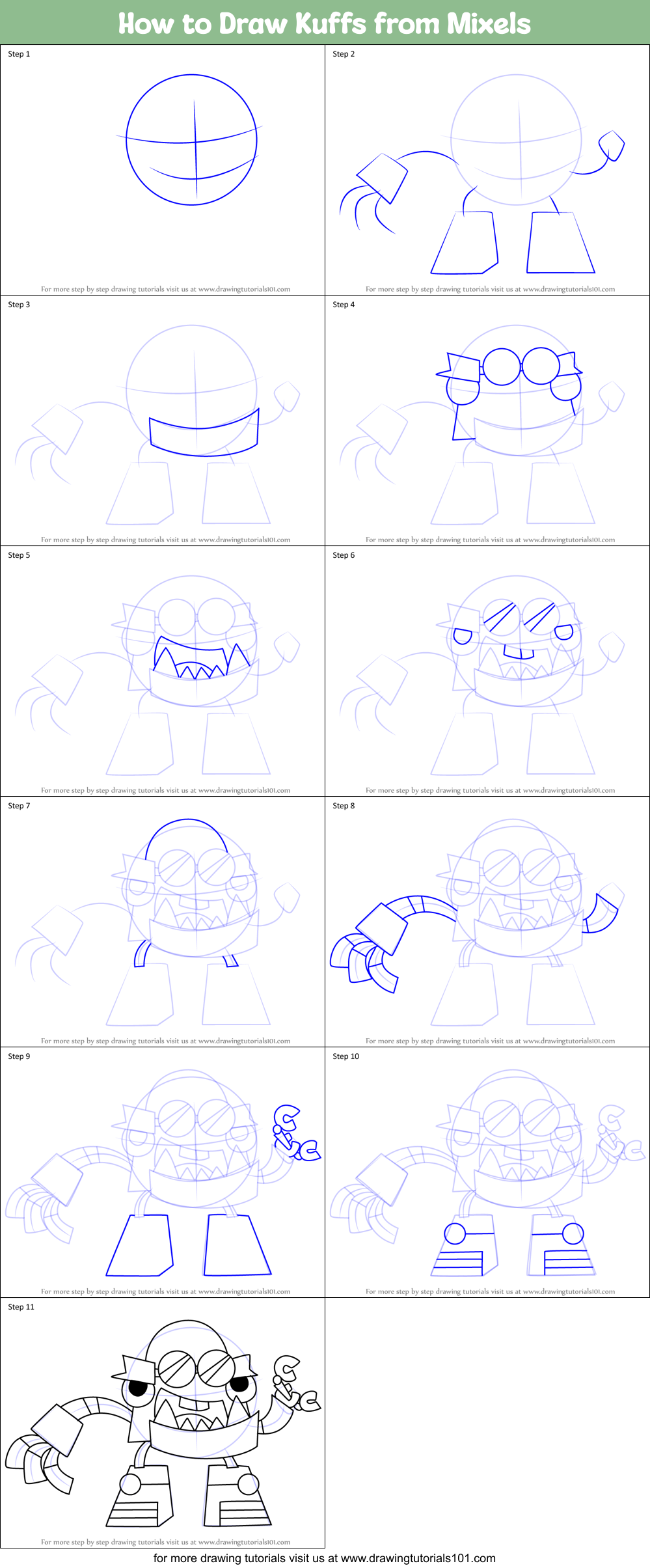 How to Draw Kuffs from Mixels Printable Step by Step