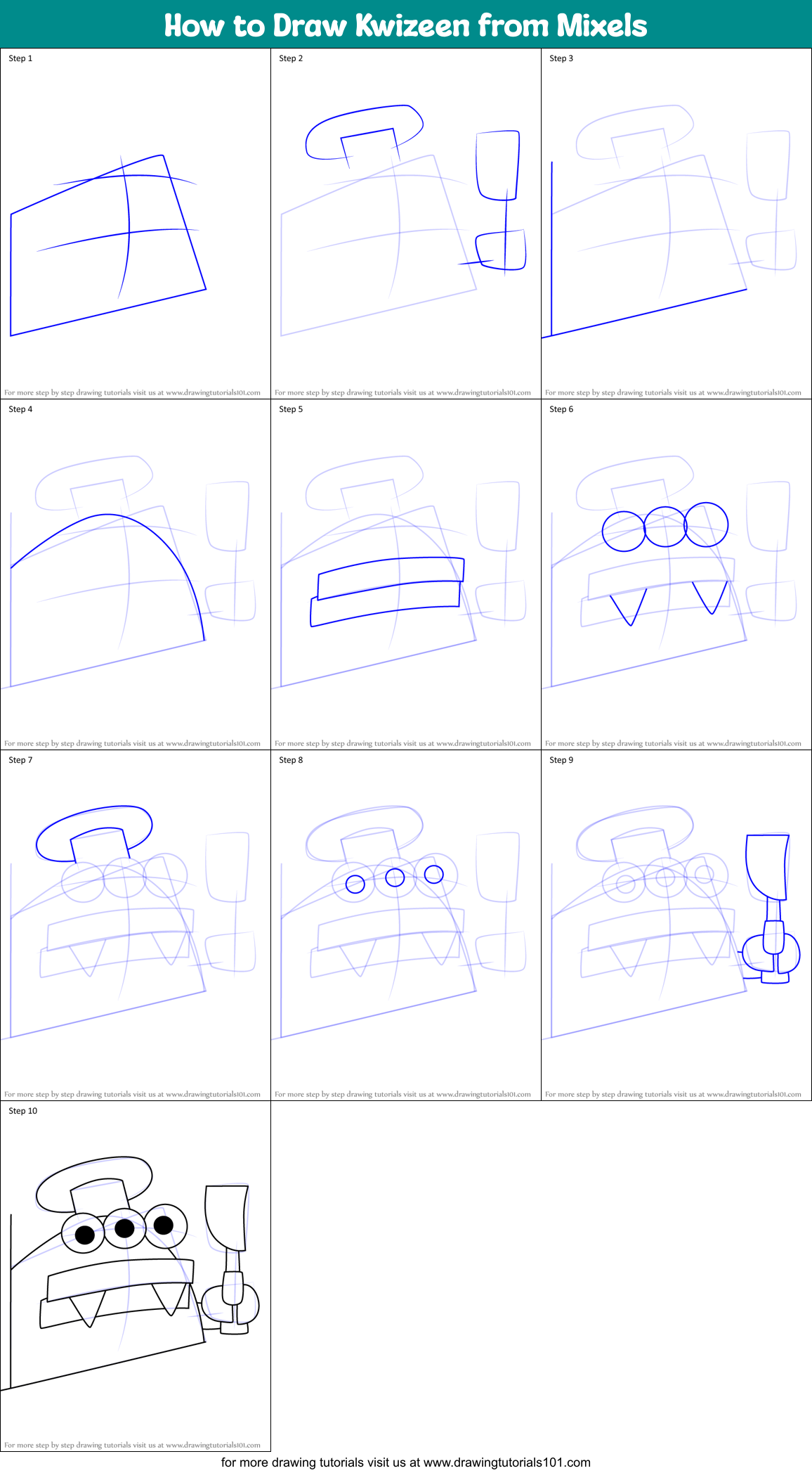 How to Draw Kwizeen from Mixels Printable Step by Step
