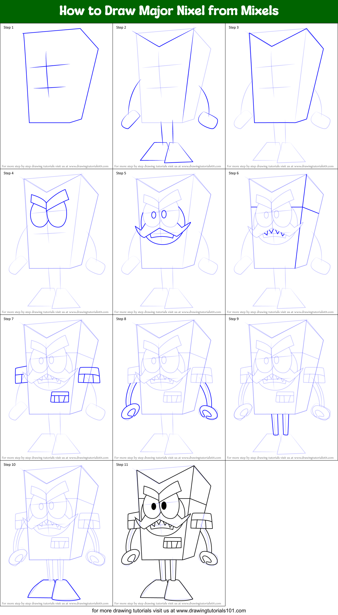 How to Draw Major Nixel from Mixels Printable Step by Step