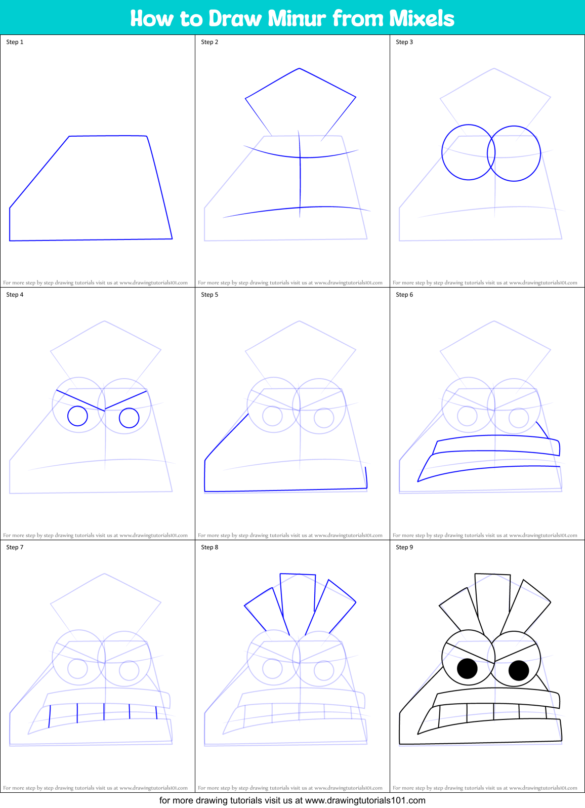 How to Draw Minur from Mixels Printable Step by Step