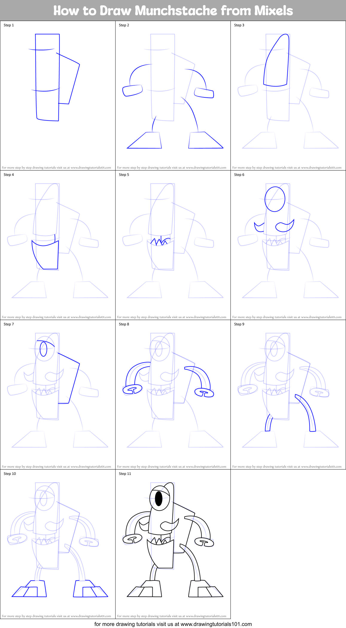 How to Draw Munchstache from Mixels Printable Step by Step