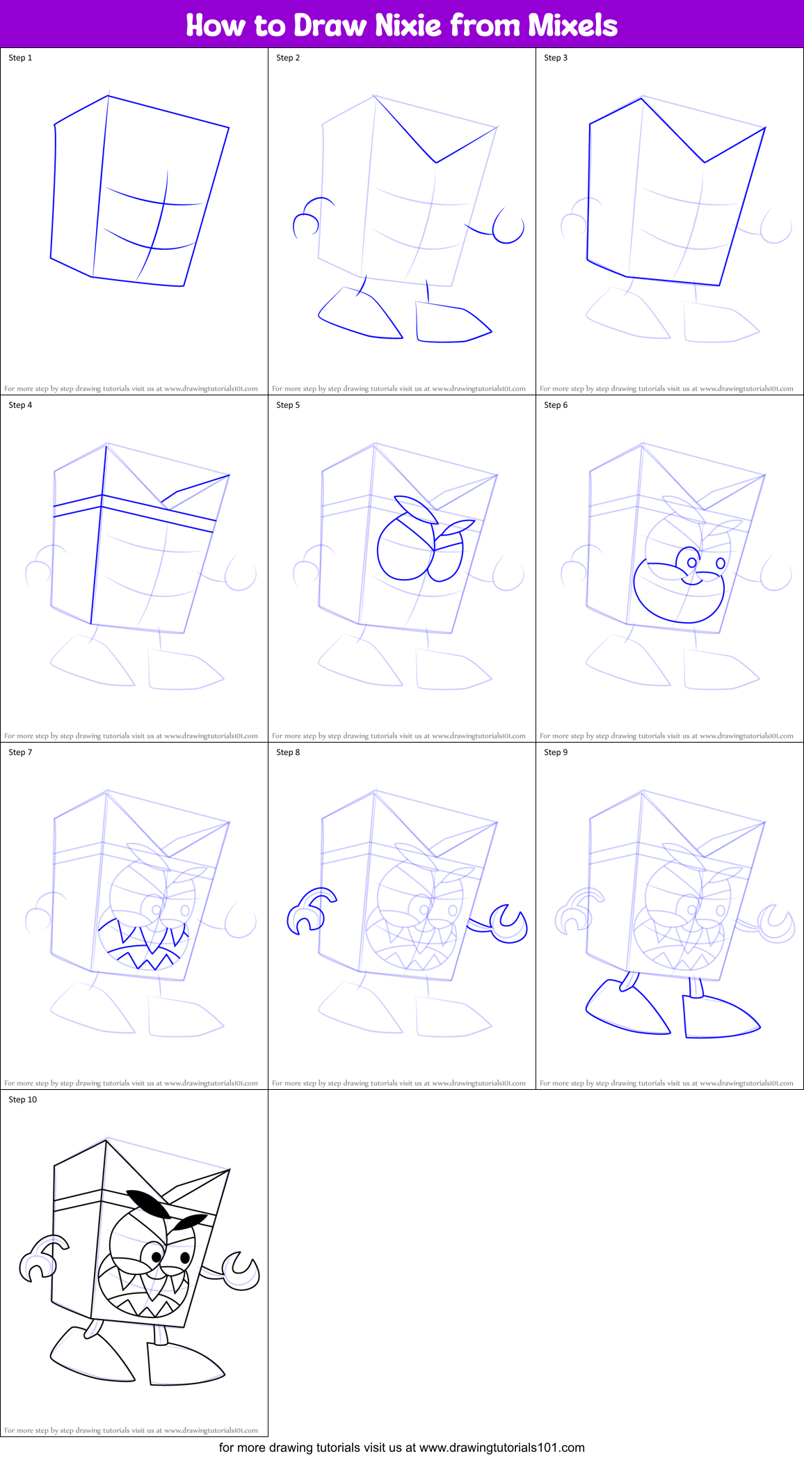 How to Draw Nixie from Mixels Printable Step by Step