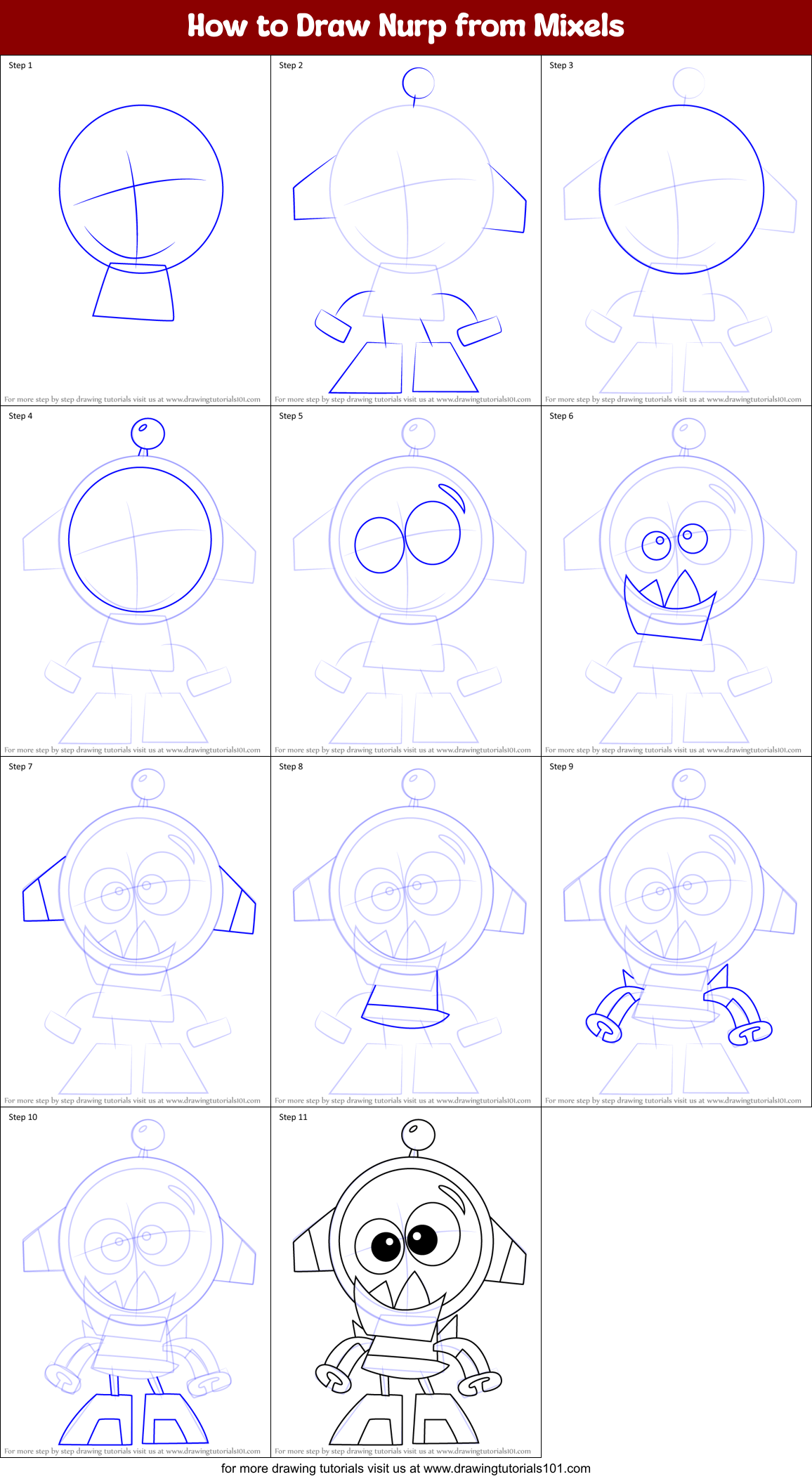 How to Draw Nurp from Mixels Printable Step by Step