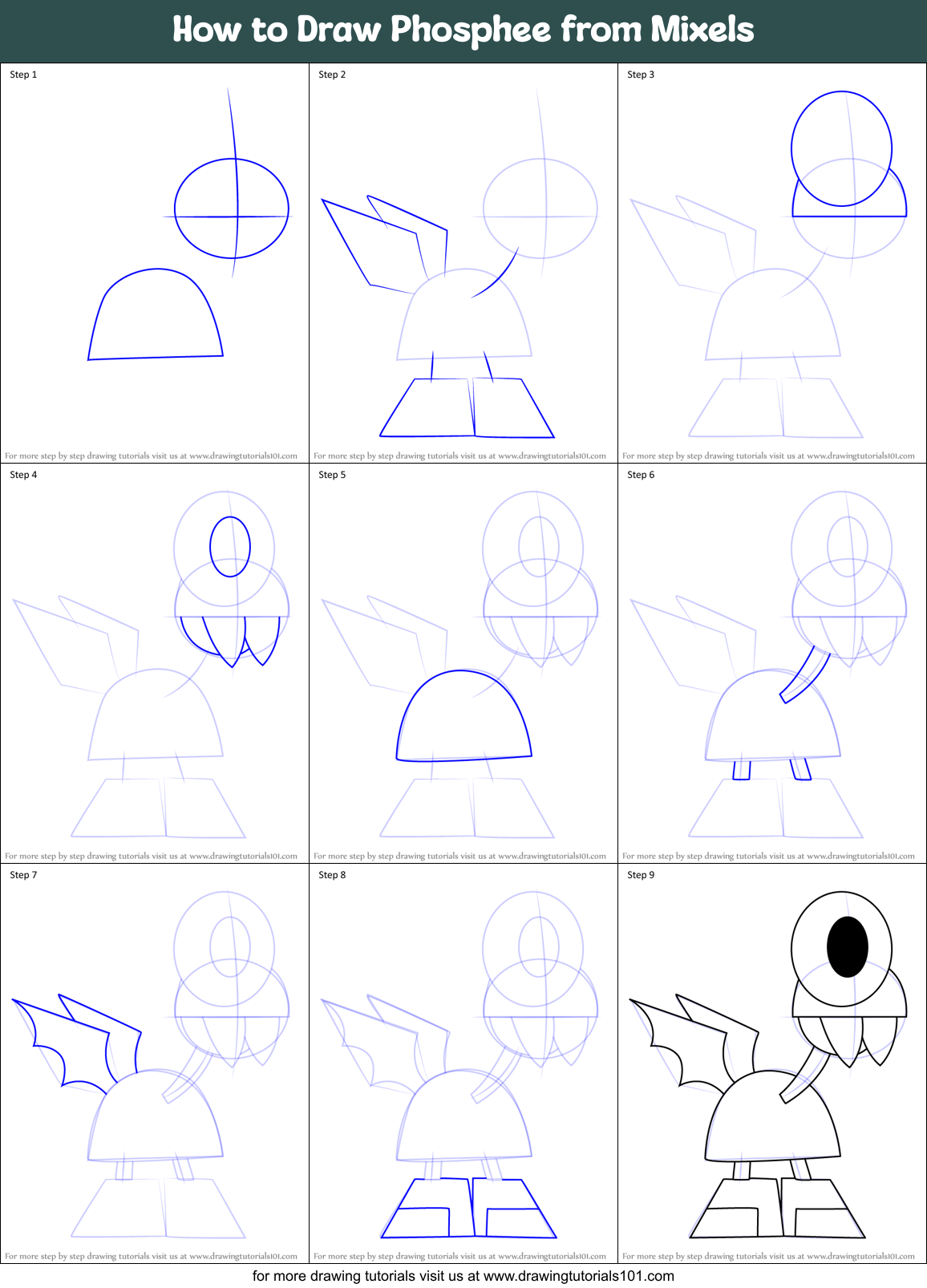 How to Draw Phosphee from Mixels Printable Step by Step
