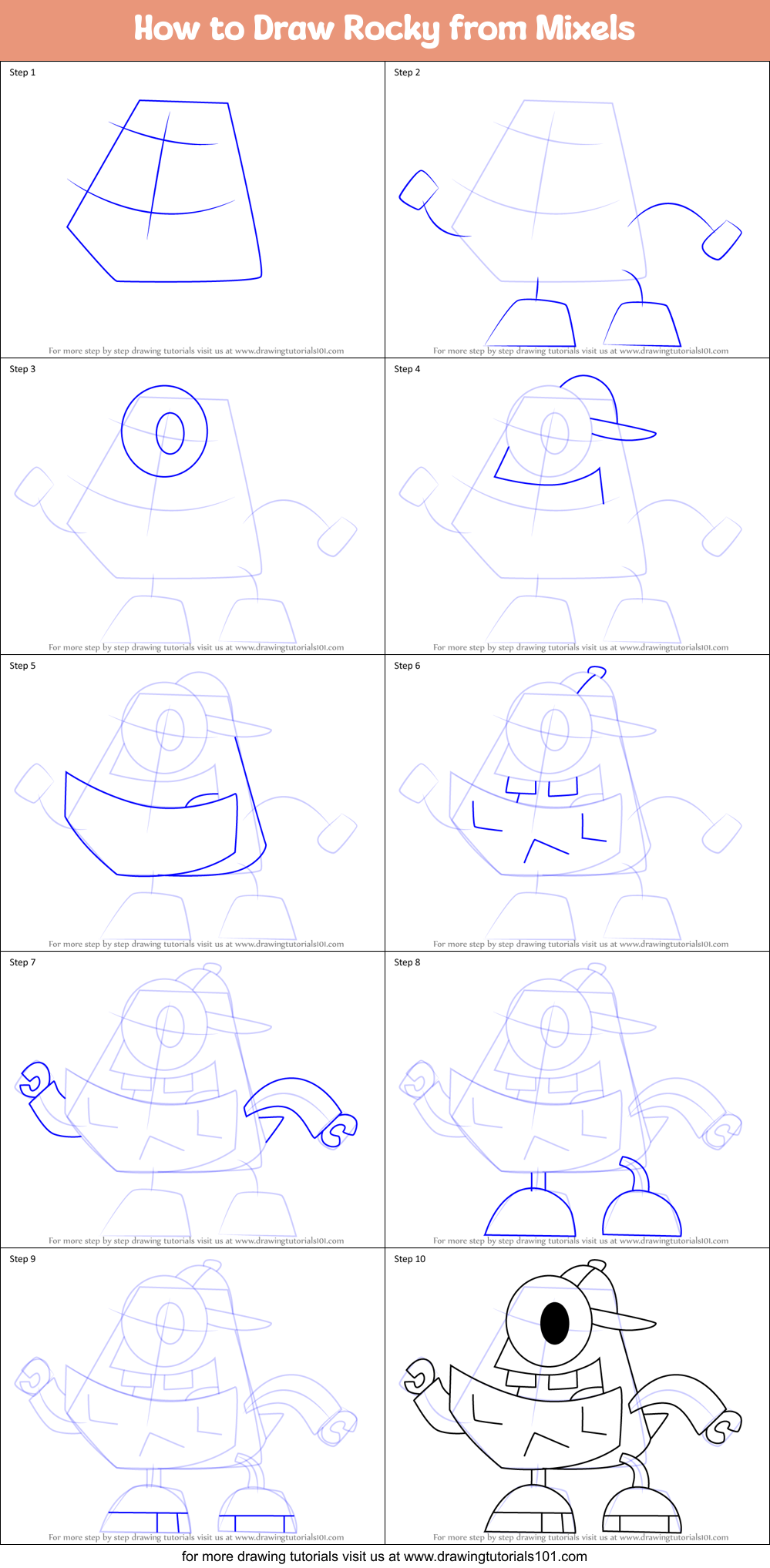 How to Draw Rocky from Mixels Printable Step by Step