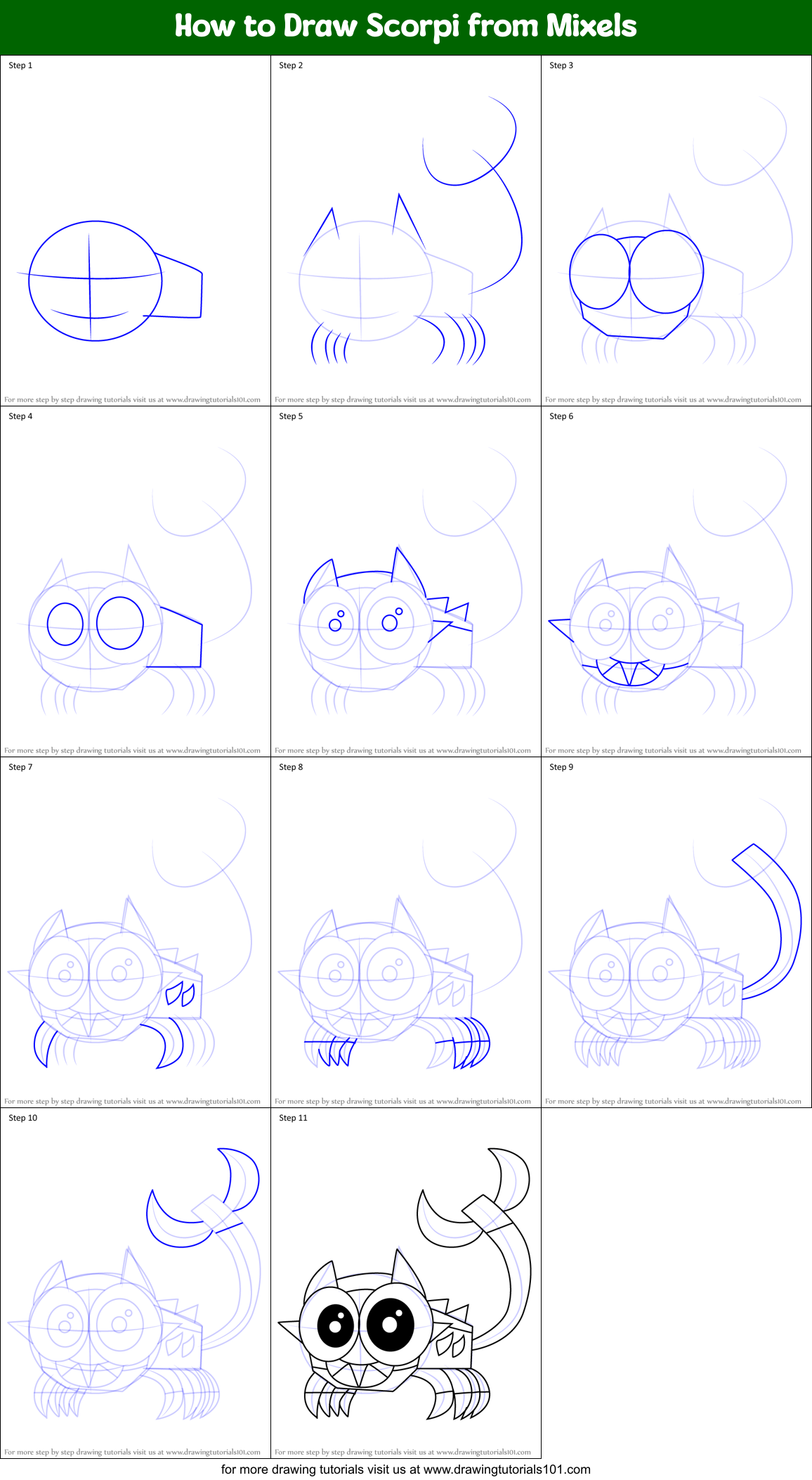 How to Draw Scorpi from Mixels Printable Step by Step