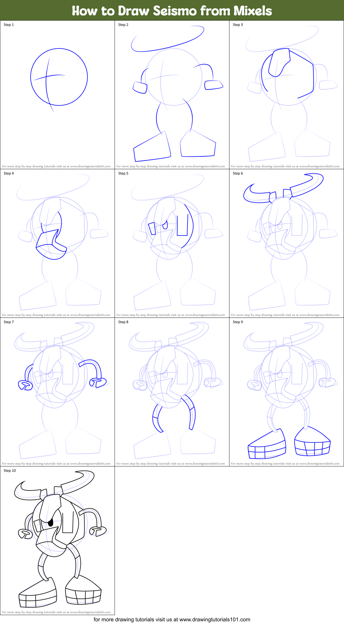 How to Draw Seismo from Mixels Printable Step by Step