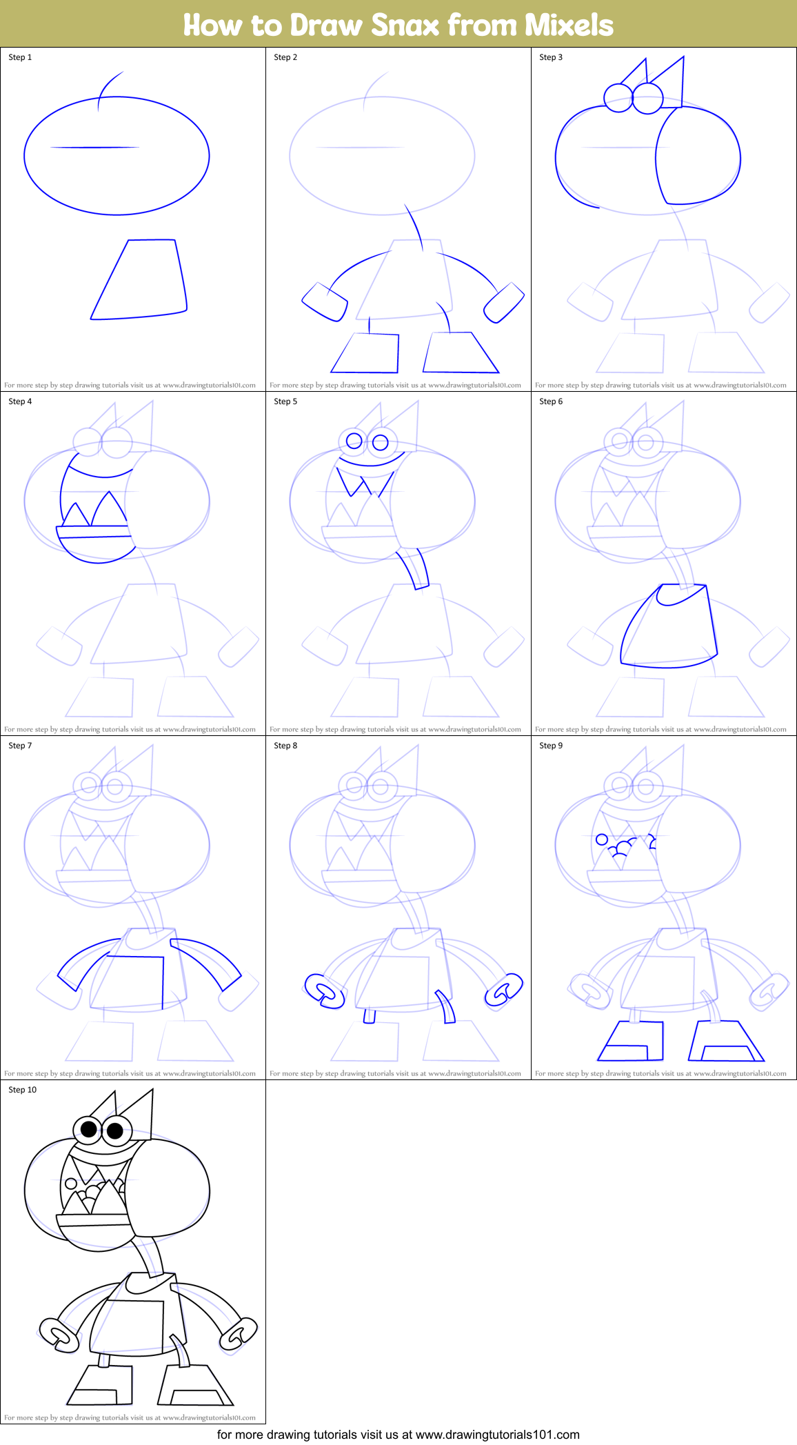 How to Draw Snax from Mixels Printable Step by Step