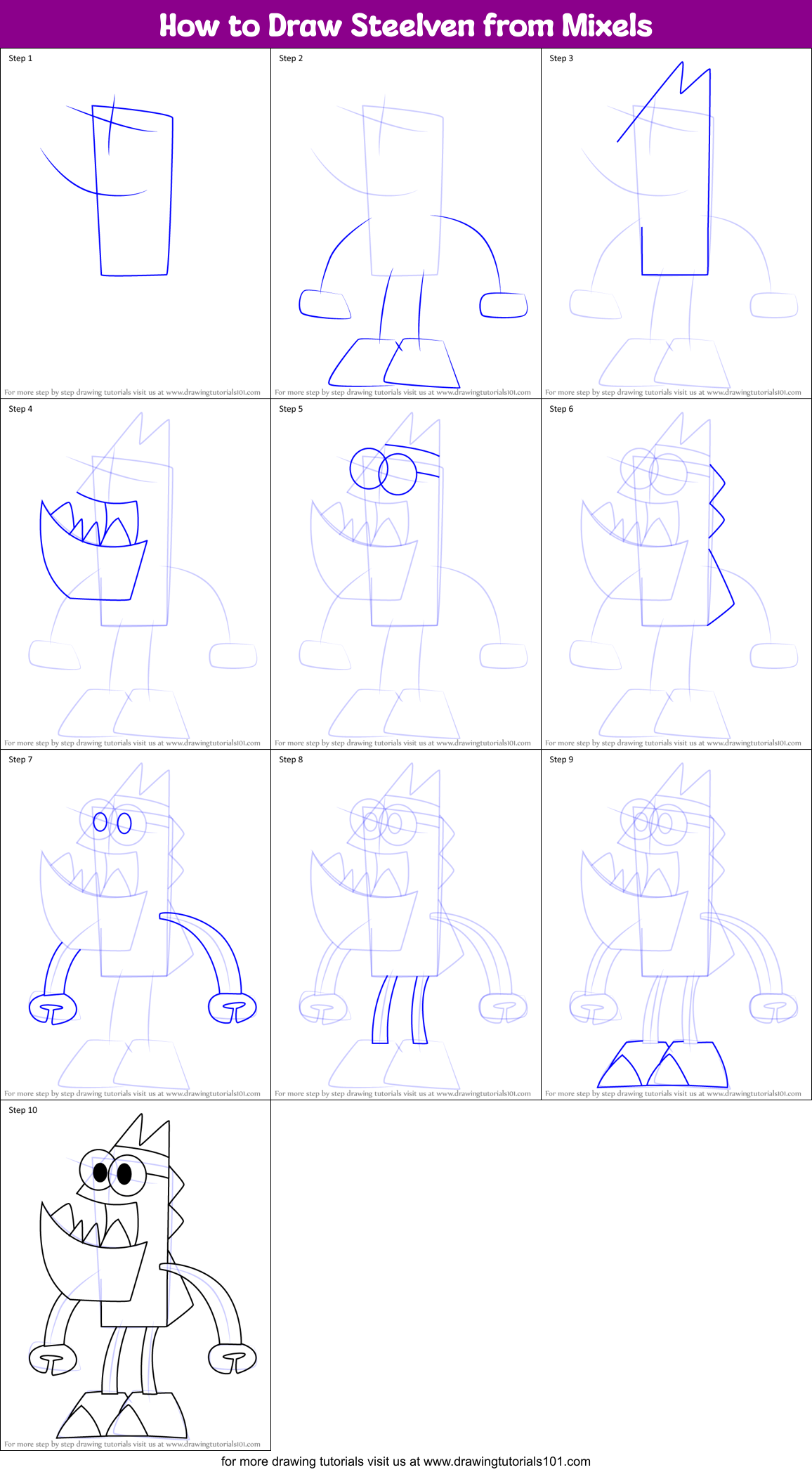 How to Draw Steelven from Mixels Printable Step by Step