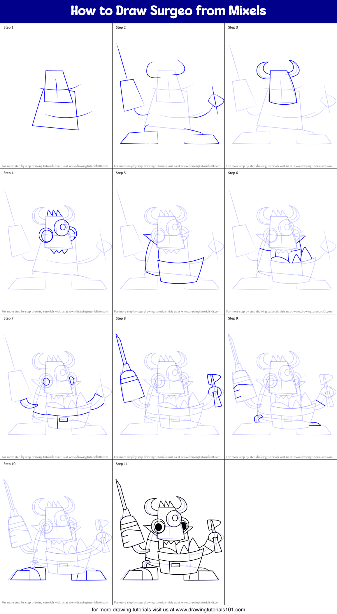 How to Draw Surgeo from Mixels Printable Step by Step