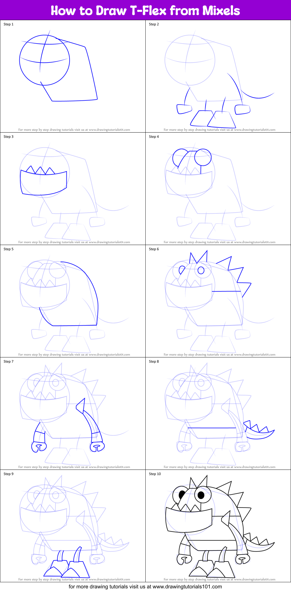 How to Draw T-Flex from Mixels Printable Step by Step