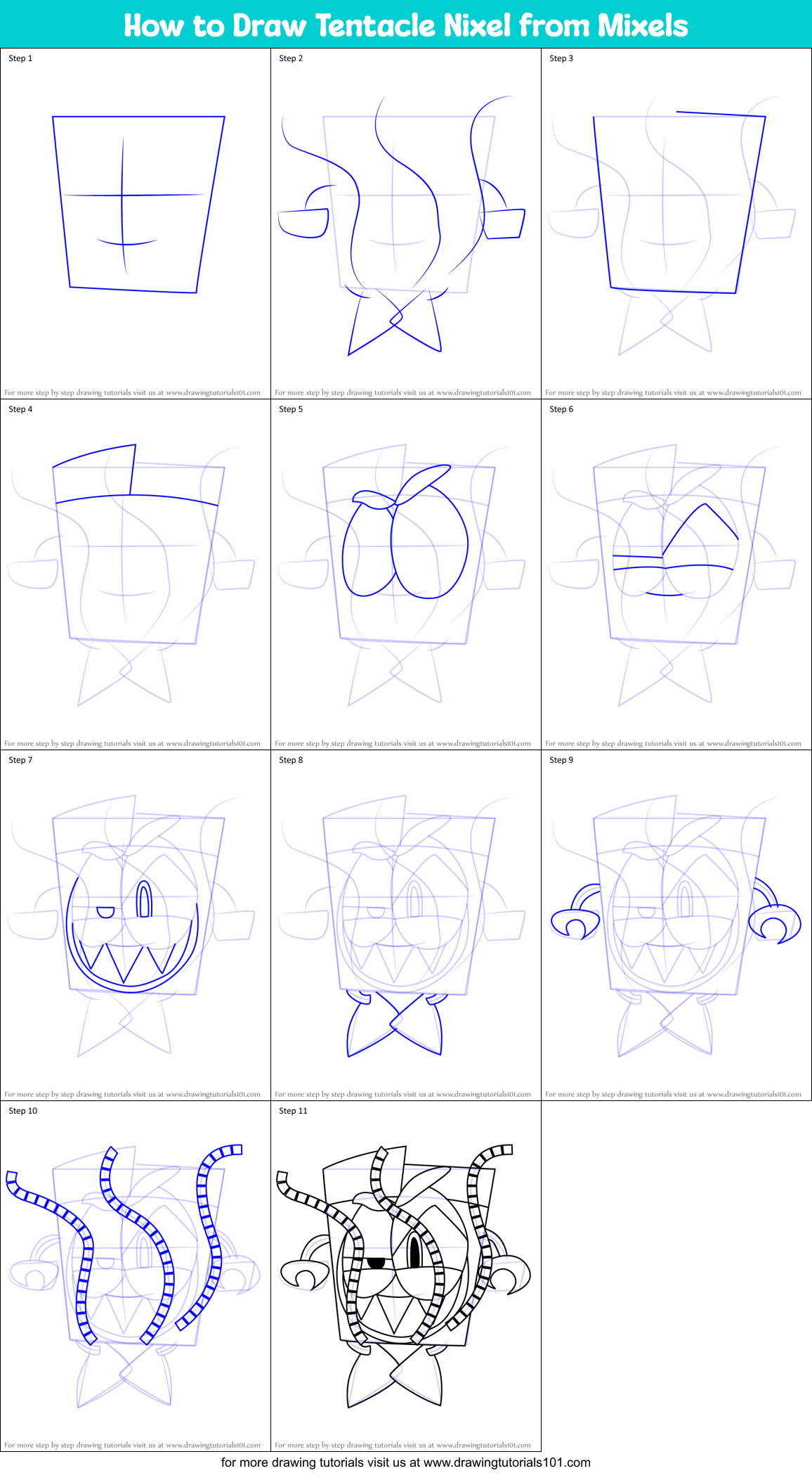 How to Draw Tentacle Nixel from Mixels Printable Step by Step