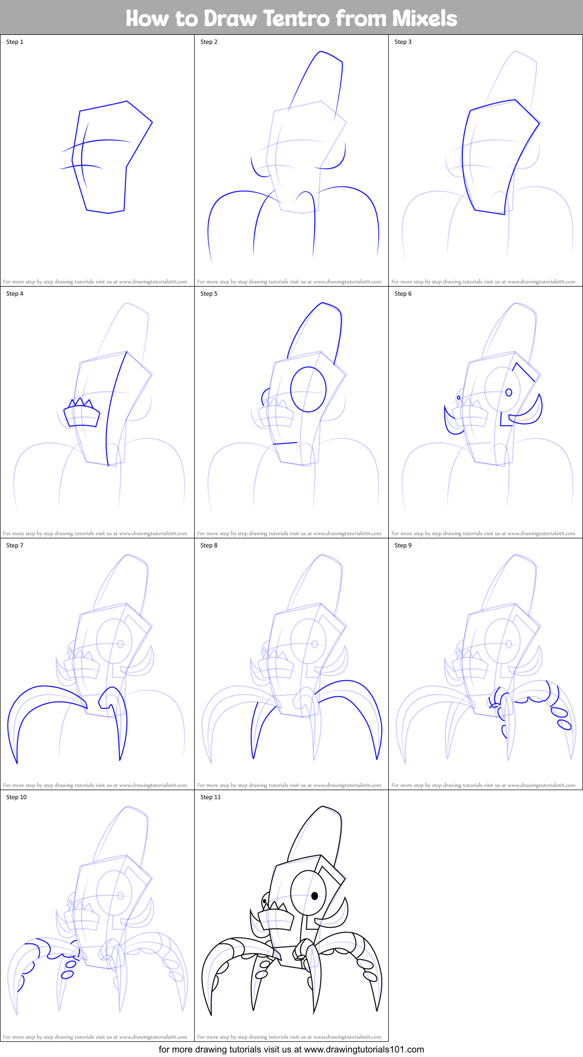 How to Draw Tentro from Mixels Printable Step by Step