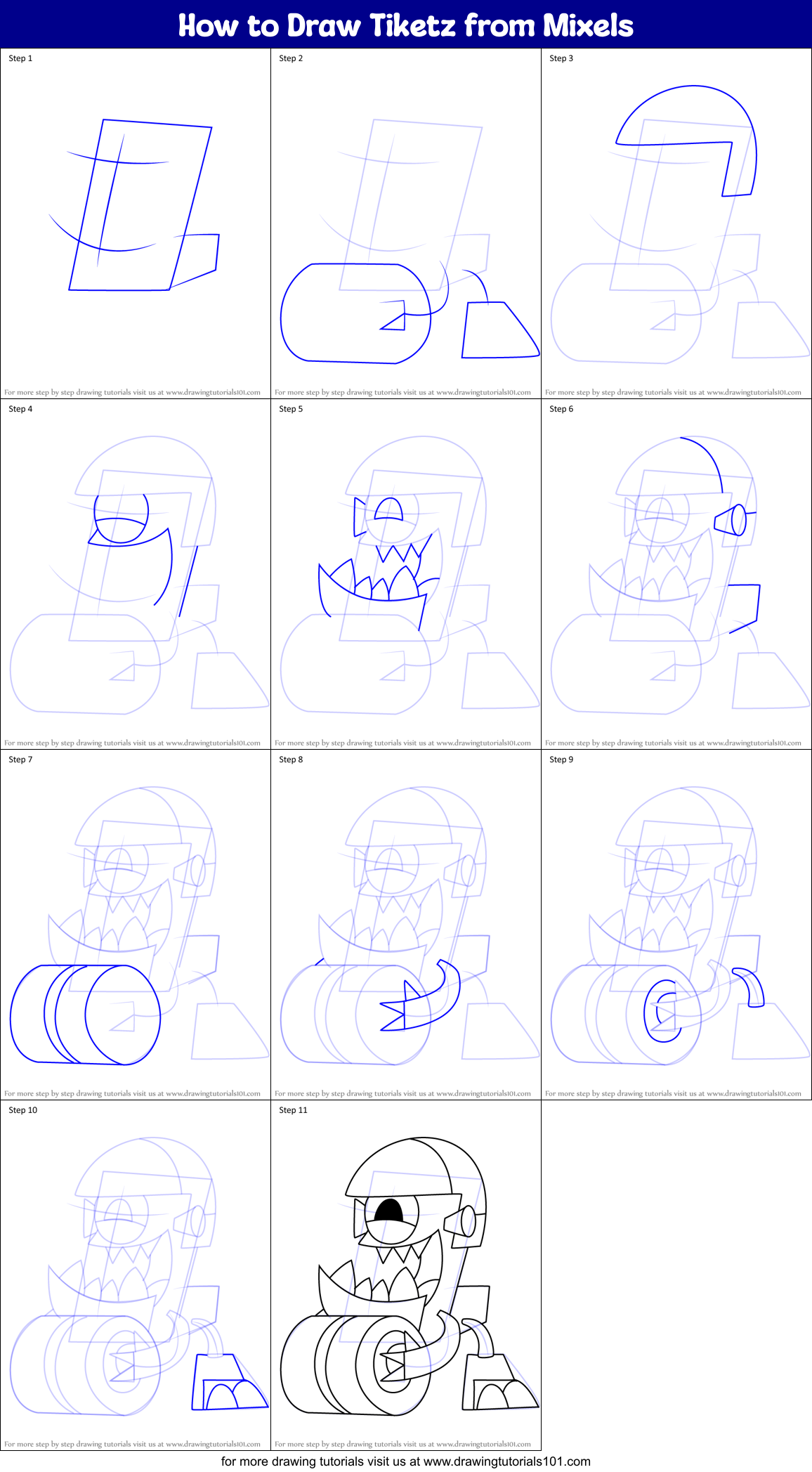How to Draw Tiketz from Mixels Printable Step by Step
