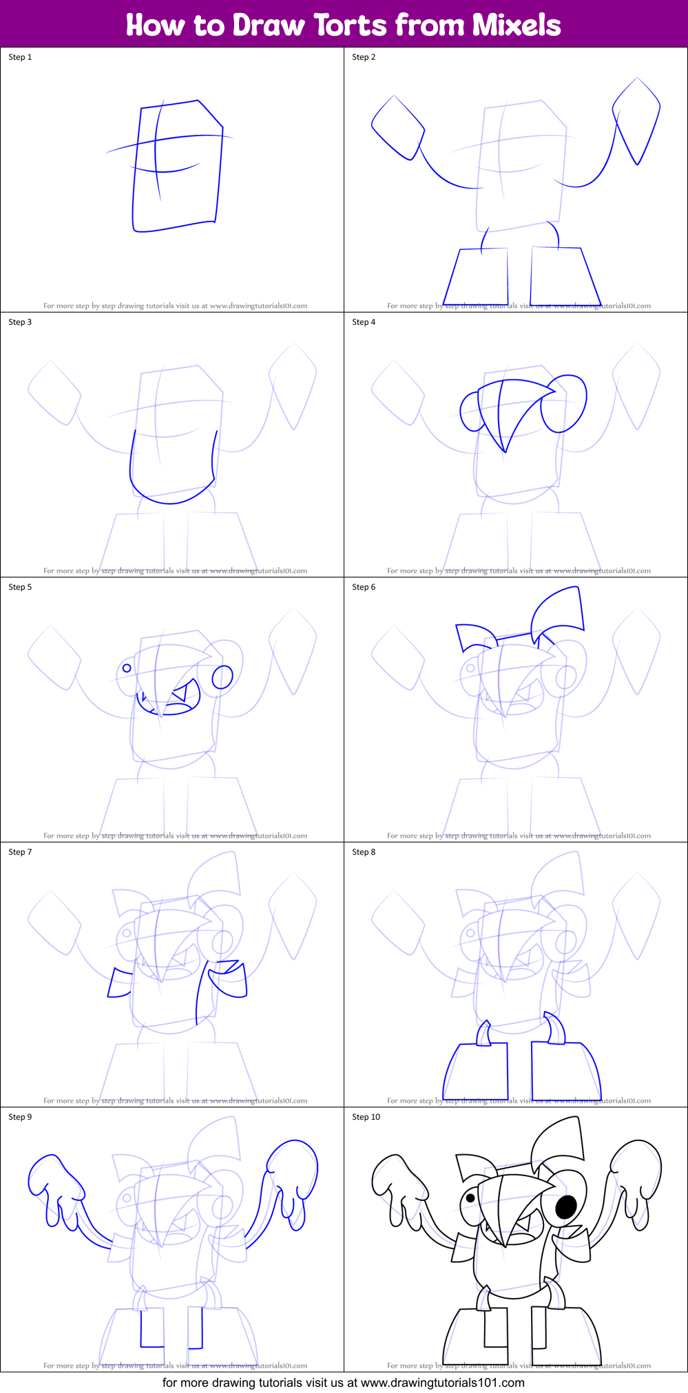 How to Draw Torts from Mixels Printable Step by Step