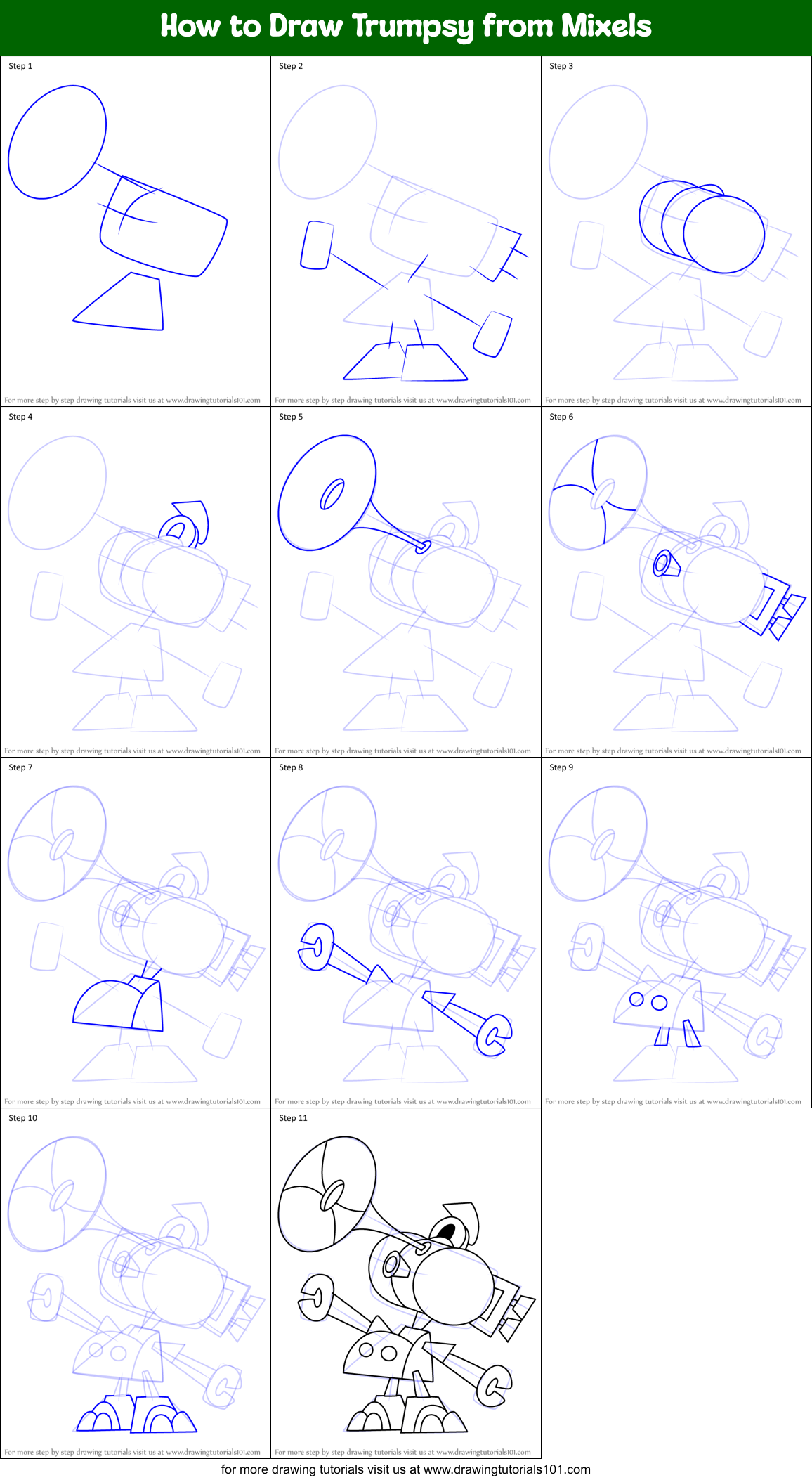 How to Draw Trumpsy from Mixels Printable Step by Step
