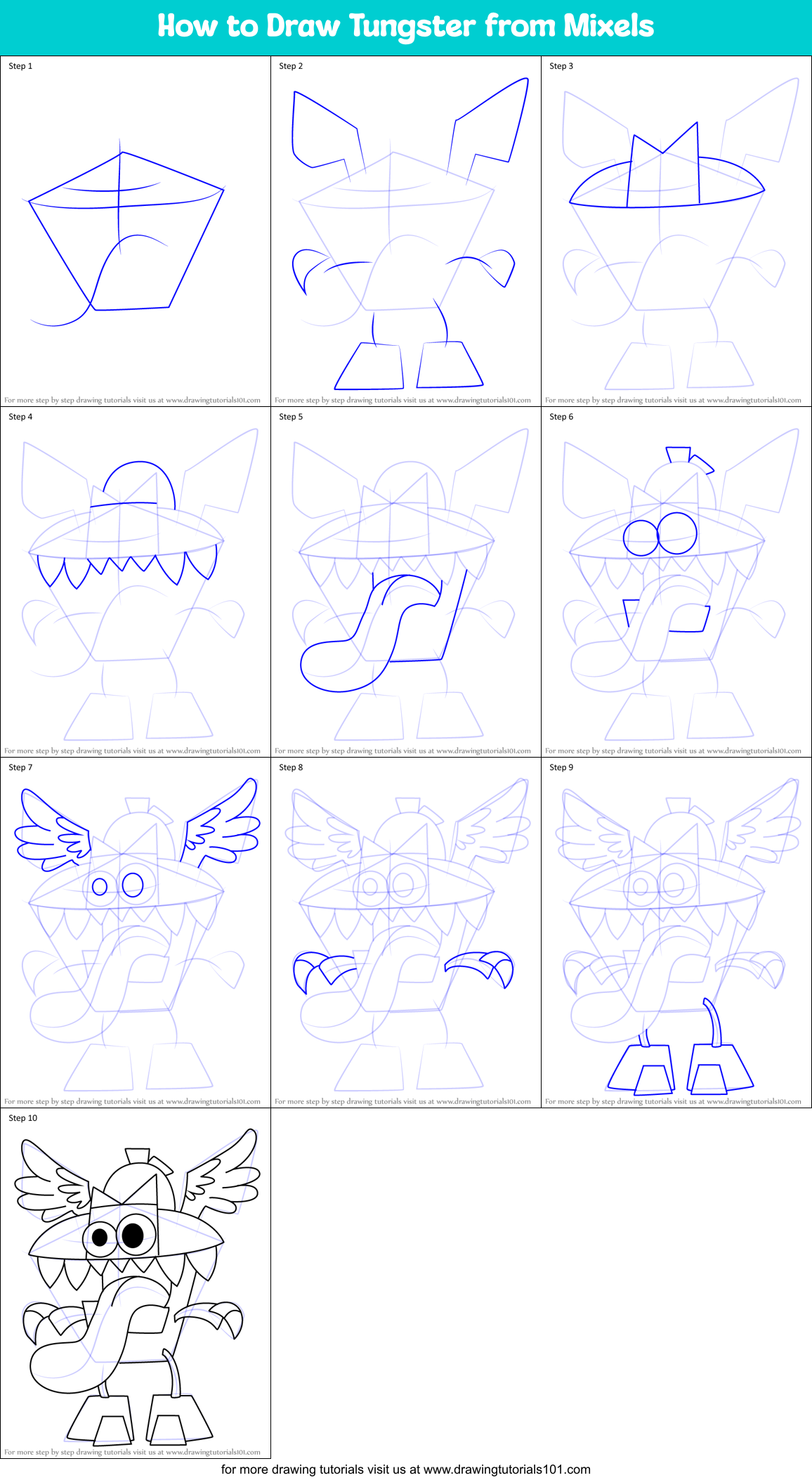 How to Draw Tungster from Mixels Printable Step by Step