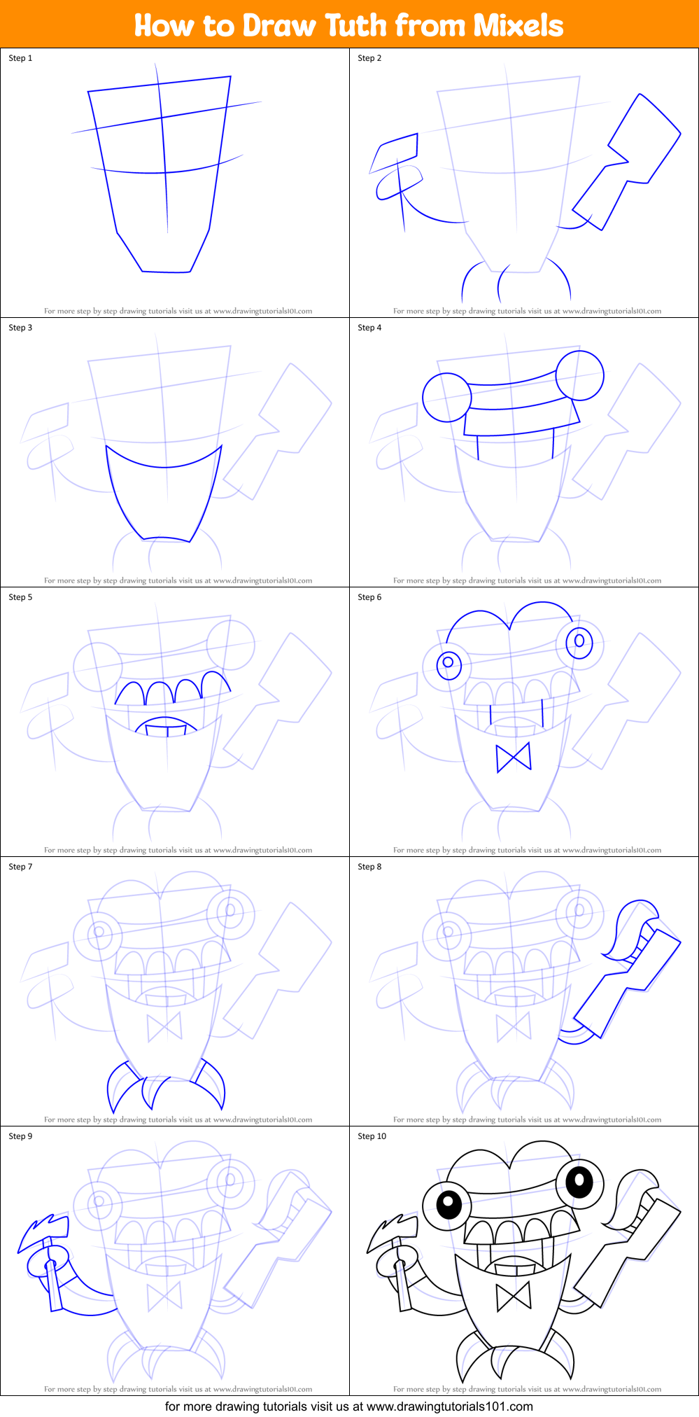 How to Draw Tuth from Mixels Printable Step by Step