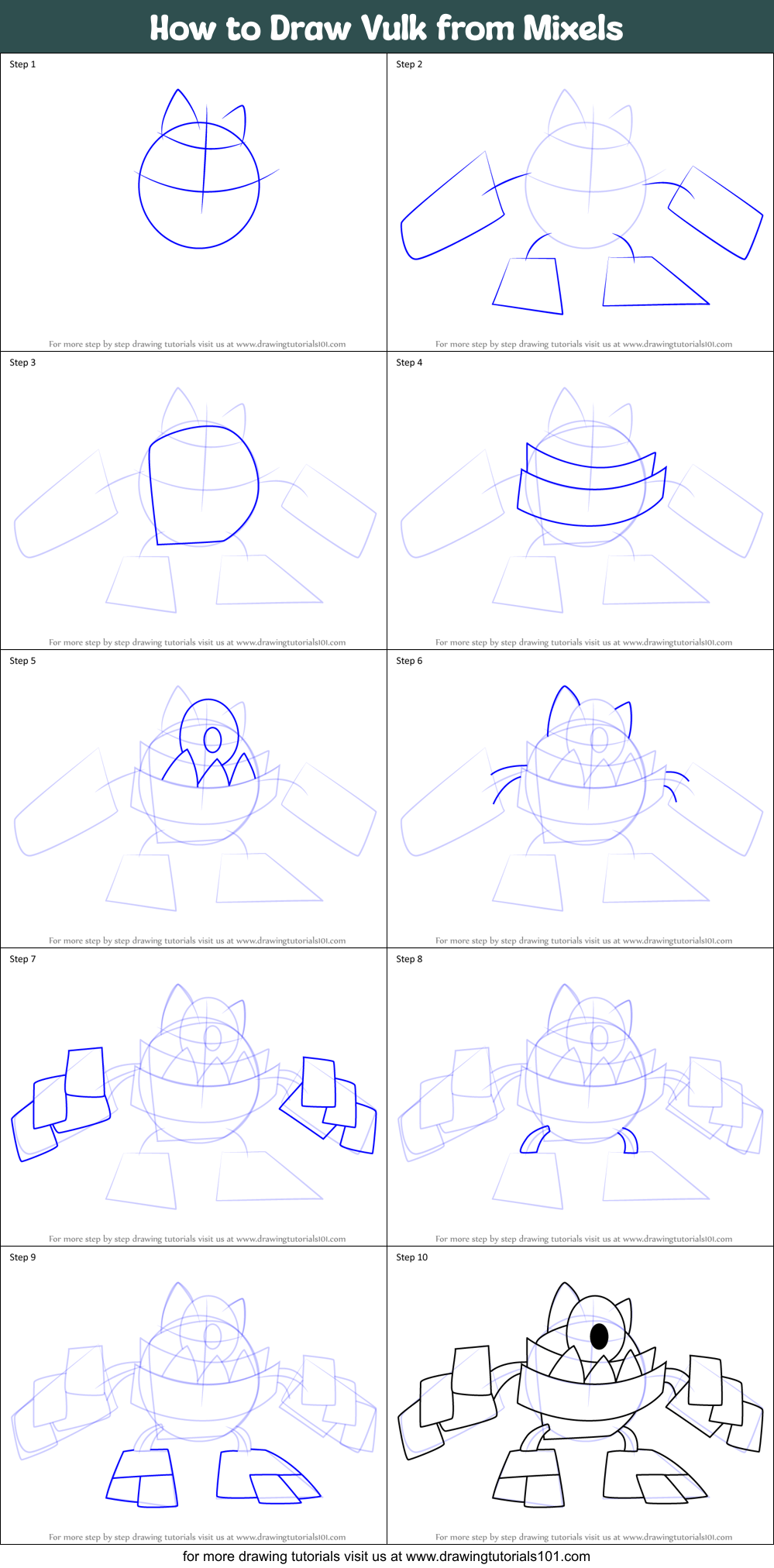 How to Draw Vulk from Mixels Printable Step by Step