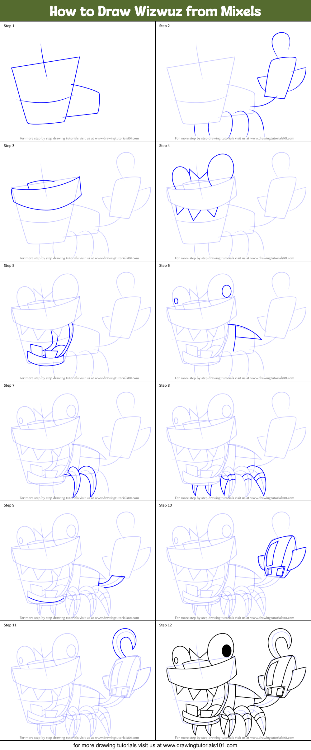 How to Draw Wizwuz from Mixels Printable Step by Step
