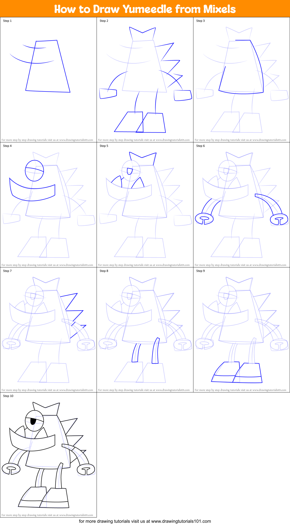 How to Draw Yumeedle from Mixels Printable Step by Step