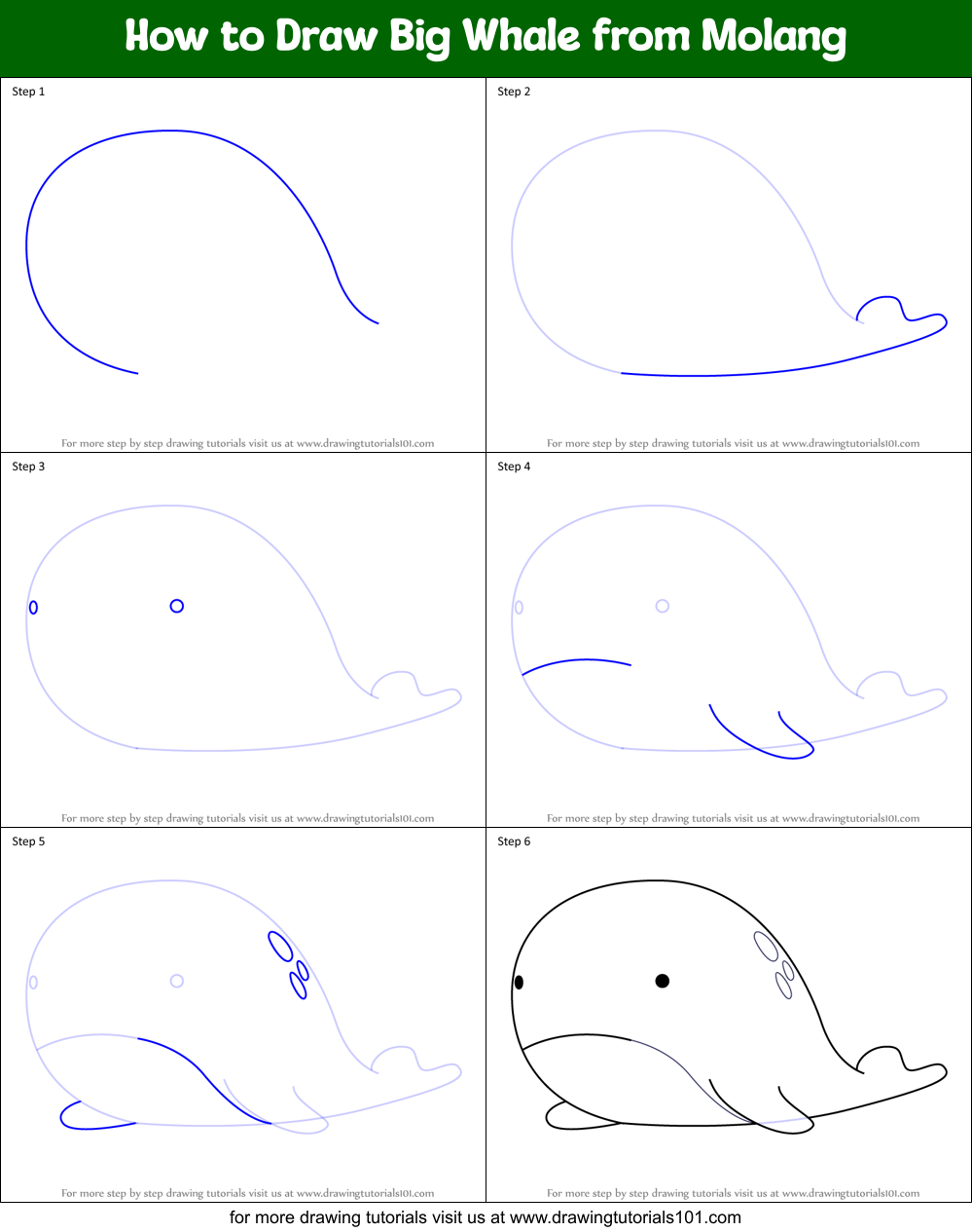 How to Draw Big Whale from Molang Printable Step by Step
