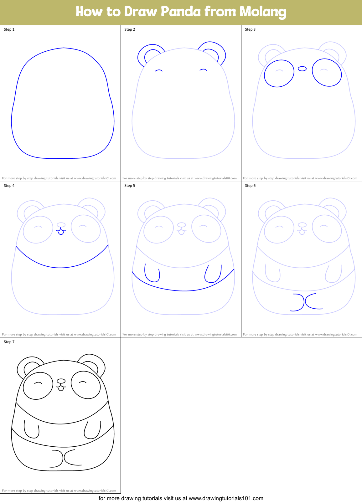 How to Draw Panda from Molang Printable Step by Step