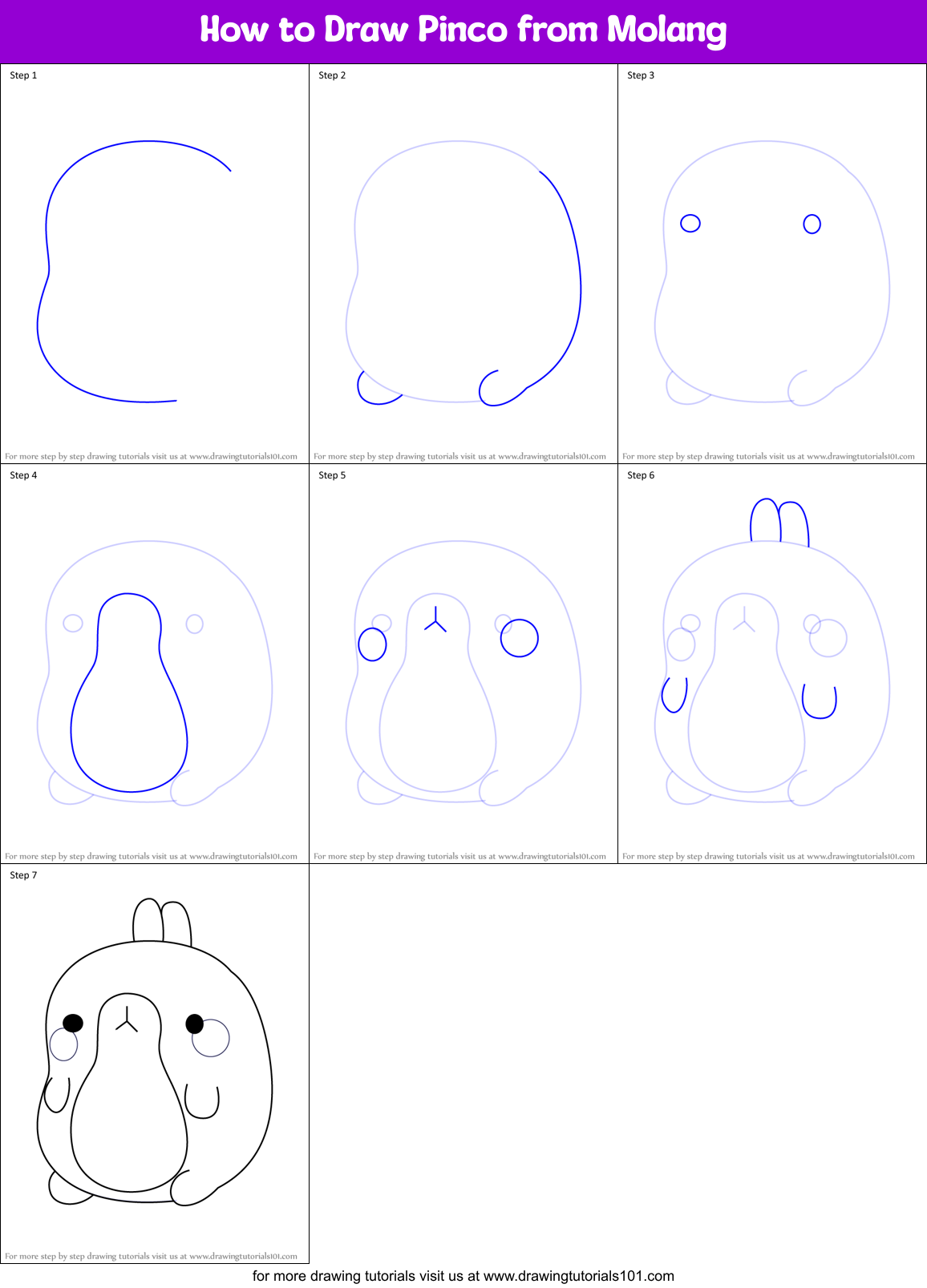 How to Draw Pinco from Molang Printable Step by Step