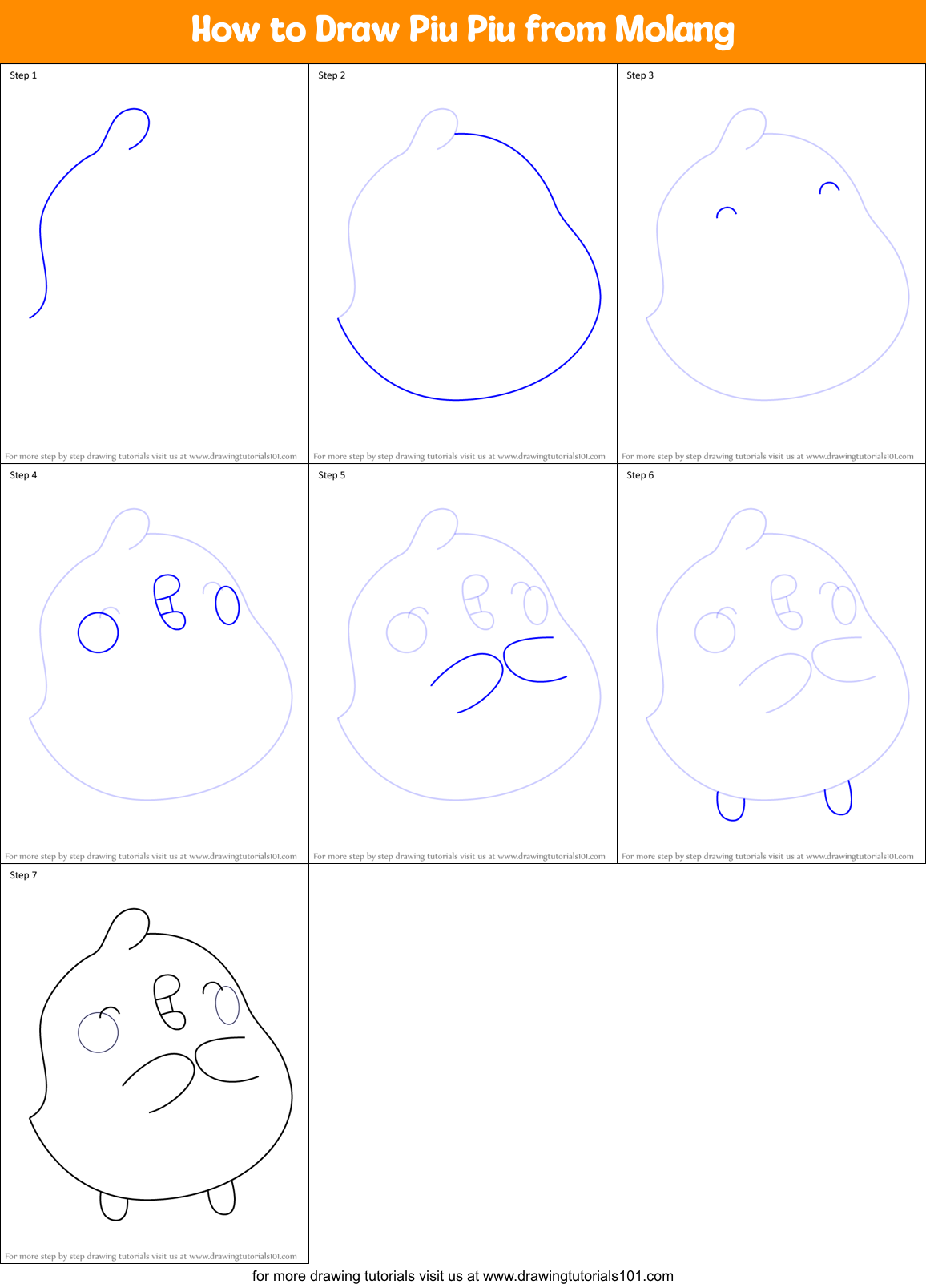How to Draw Piu Piu from Molang Printable Step by Step