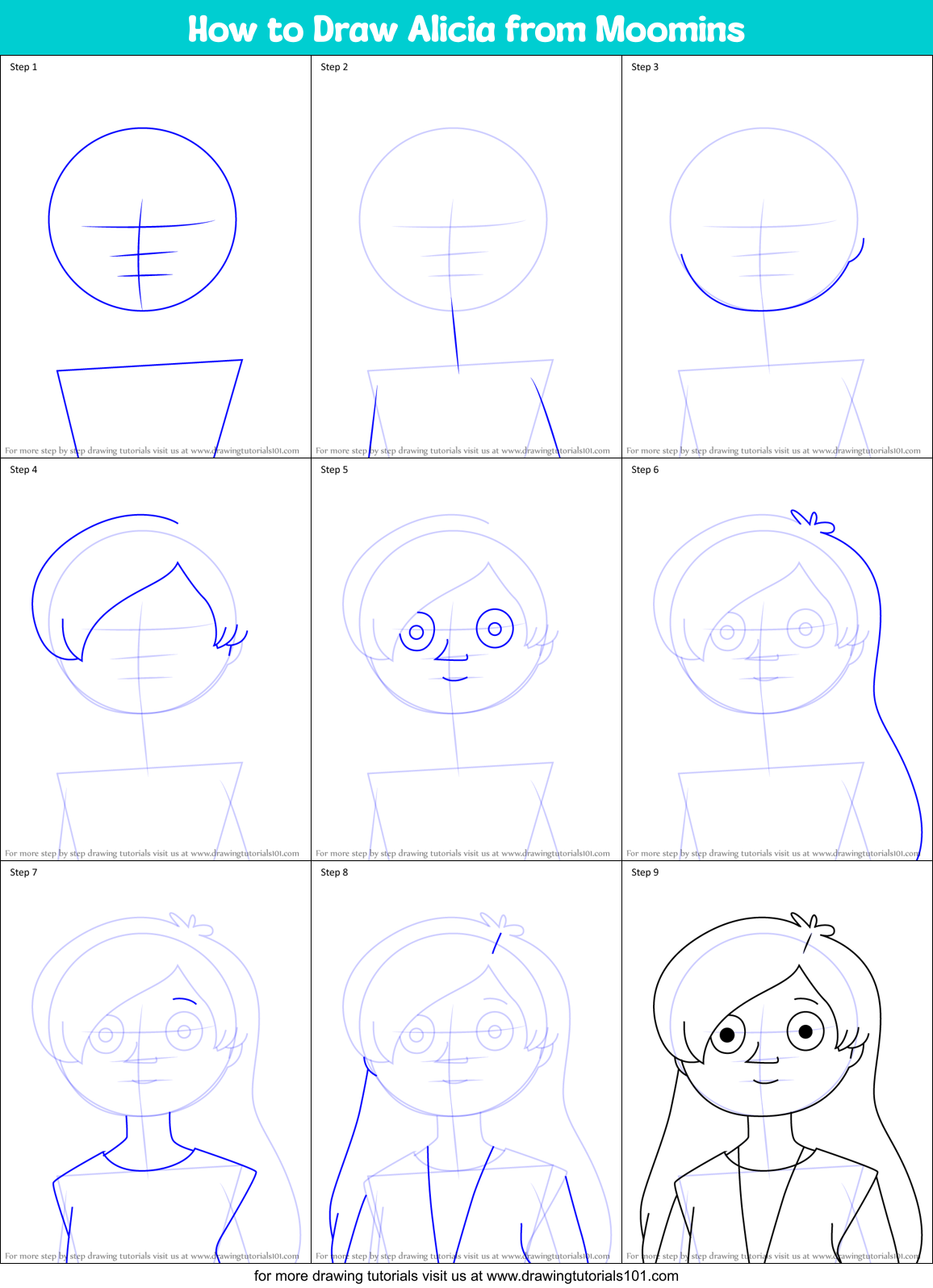 How to Draw Alicia from Moomins Printable Step by Step