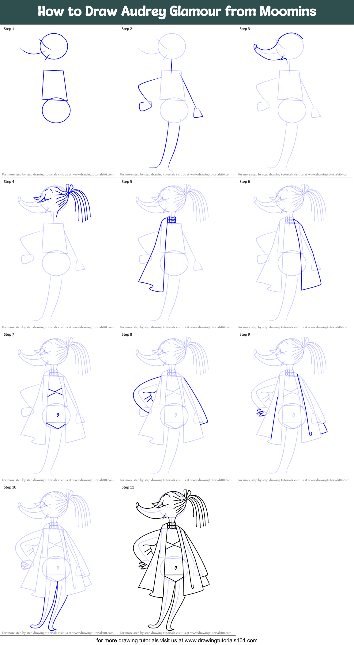 How to Draw Audrey Glamour from Moomins Printable Step by Step