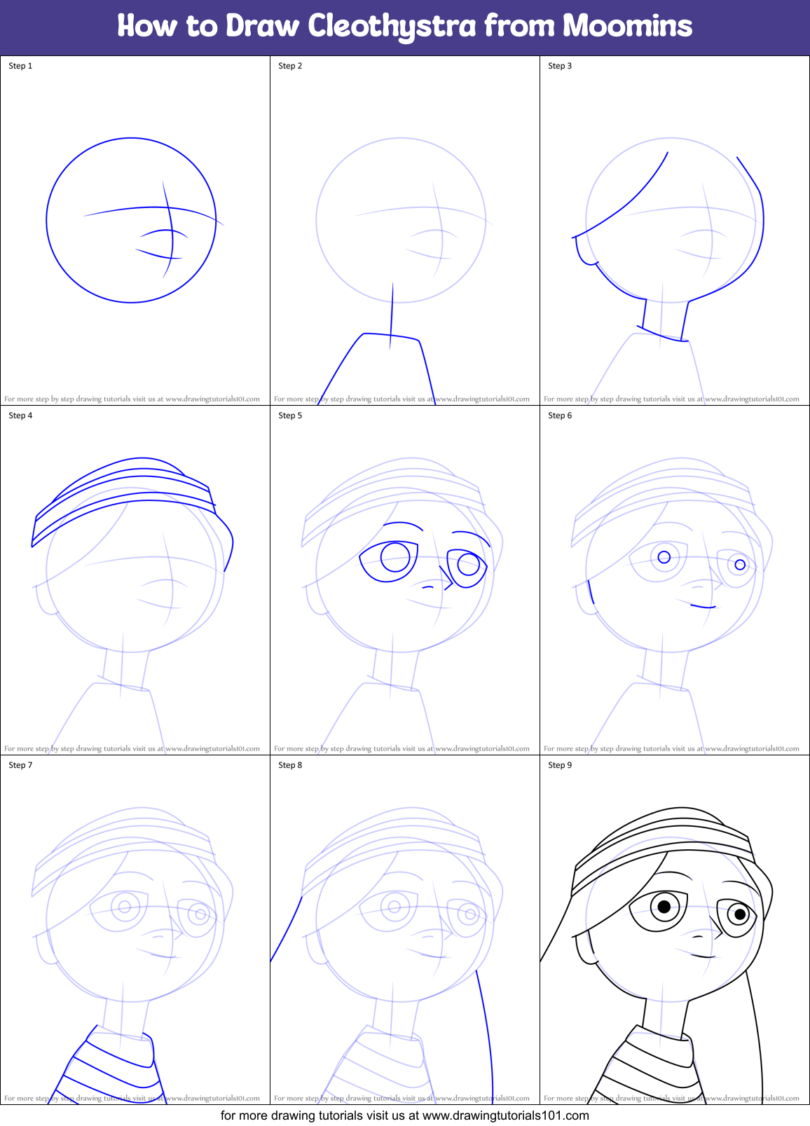 How to Draw Cleothystra from Moomins Printable Step by Step