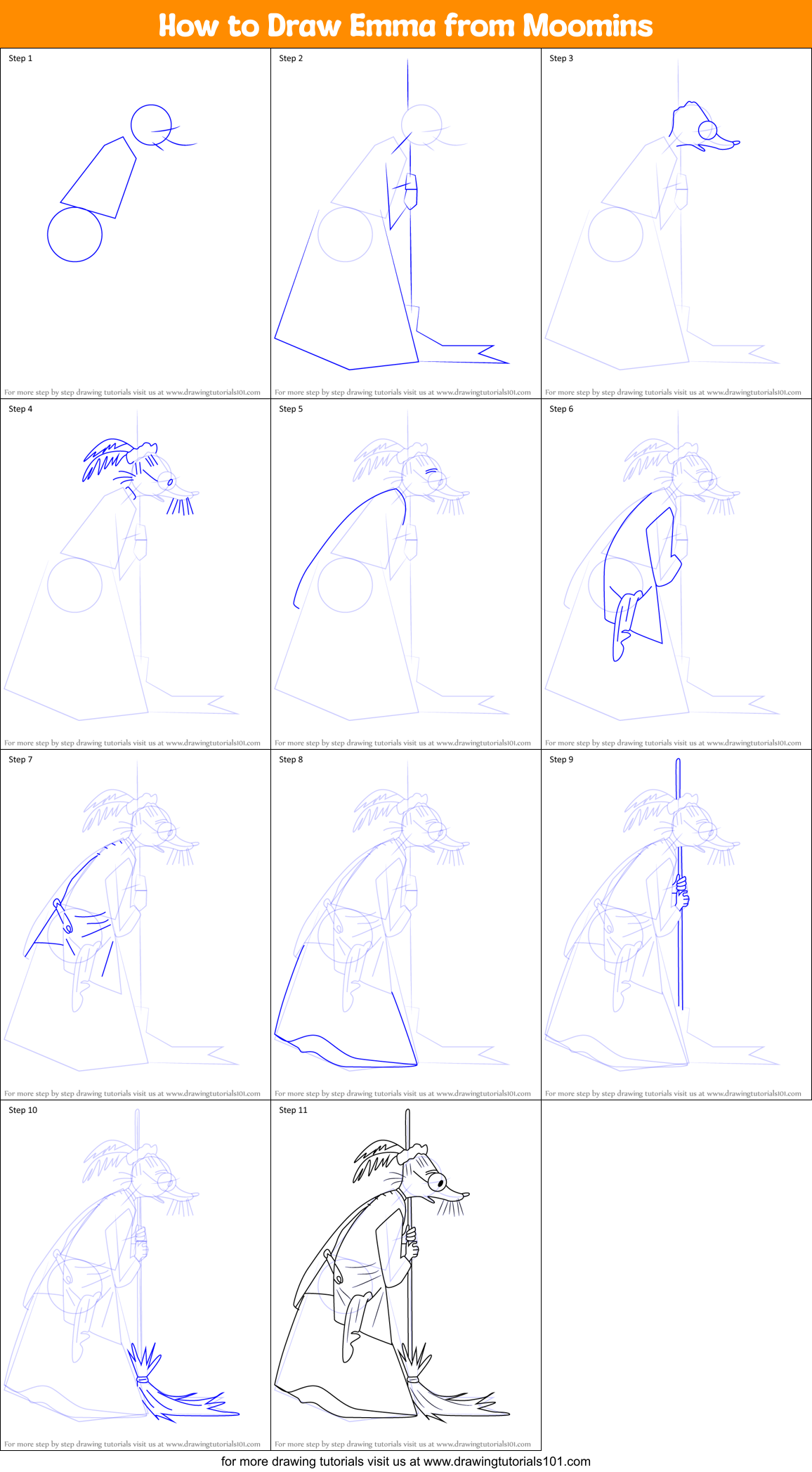 How to Draw Emma from Moomins Printable Step by Step