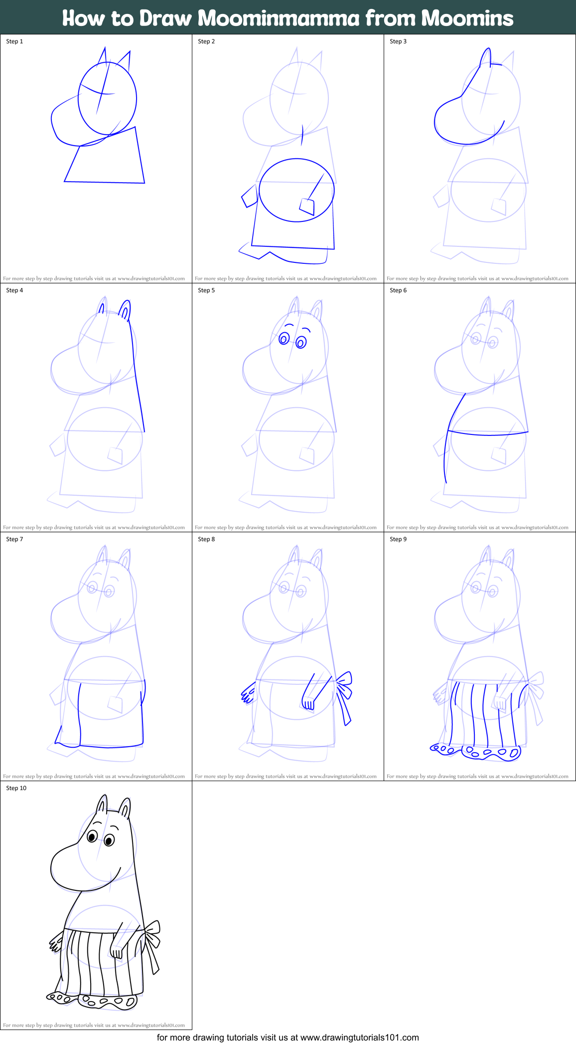 How to Draw Moominmamma from Moomins Printable Step by Step