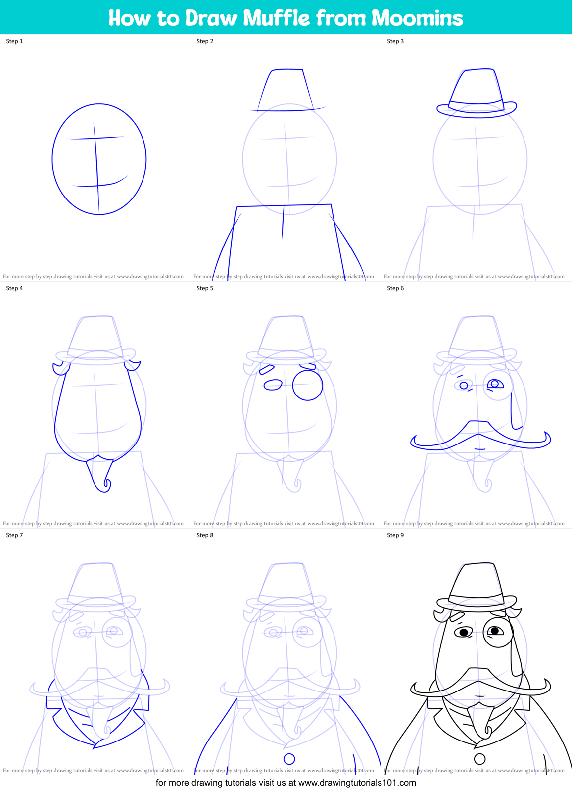 How to Draw Muffle from Moomins Printable Step by Step